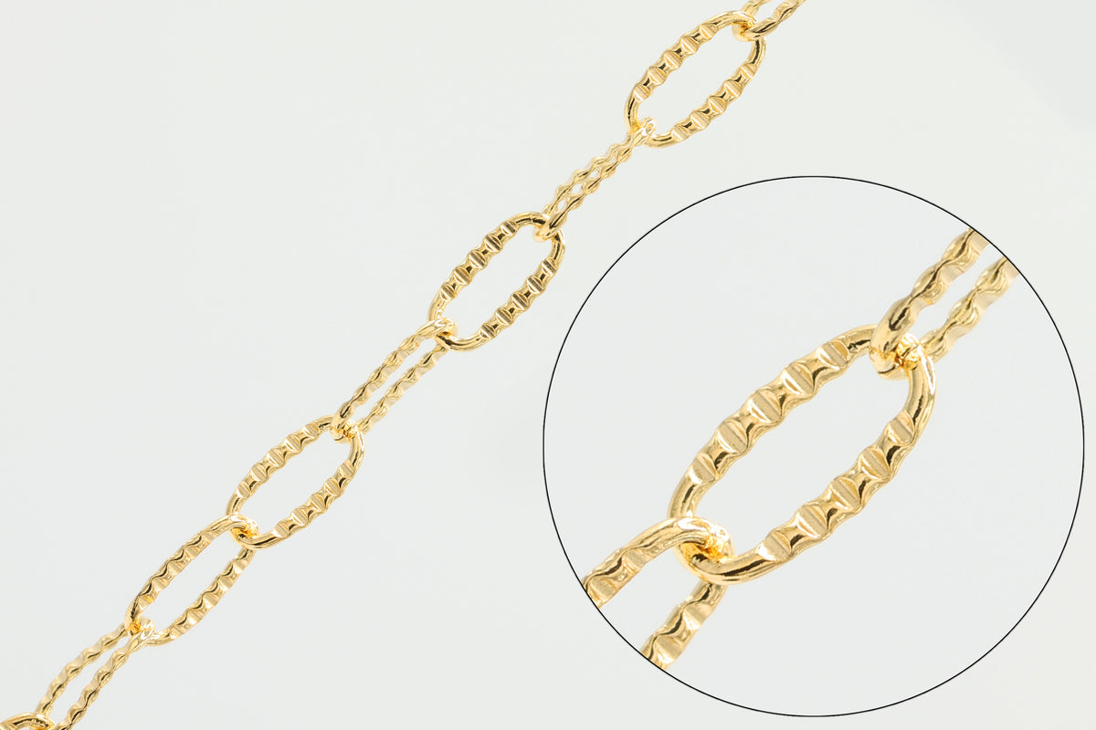 1.8mm x 3.7mm Knurled Paperclip Chain, 14/20 Gold-Filled, Wholesale, Pay Per Foot, Jewelry Making Chain
