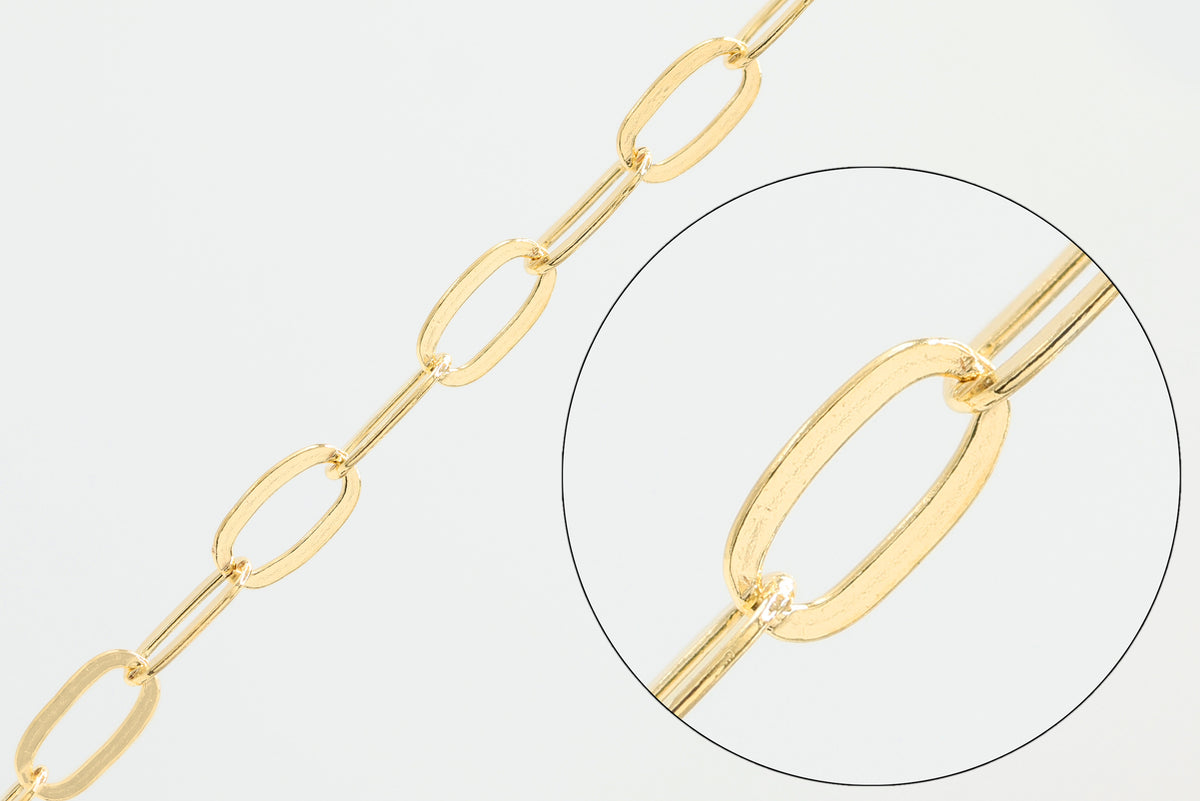 1.8mm x 3.6mm Elongated Flat Paperclip Chain, 14/20 Gold-Filled, Wholesale, Pay Per Foot, Jewelry Making Chain