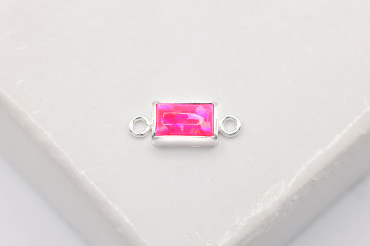 Pink Bello Opal Rectangle Charm, 925 Sterling Silver, 5mm x 3mm, Jewelry Making Charm