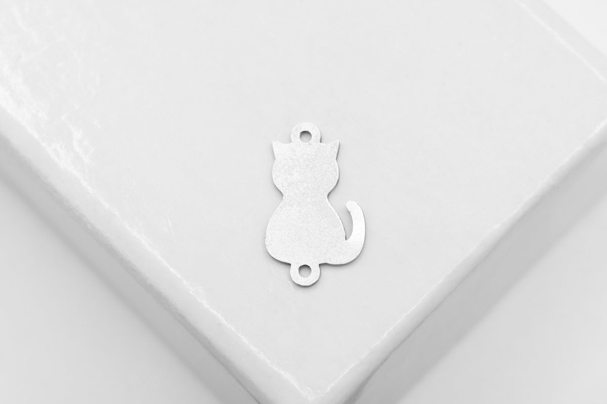 Cat Connector Charm, 925 Sterling Silver, 10mm x 5mm, Wholesale, Jewelry Making Charm