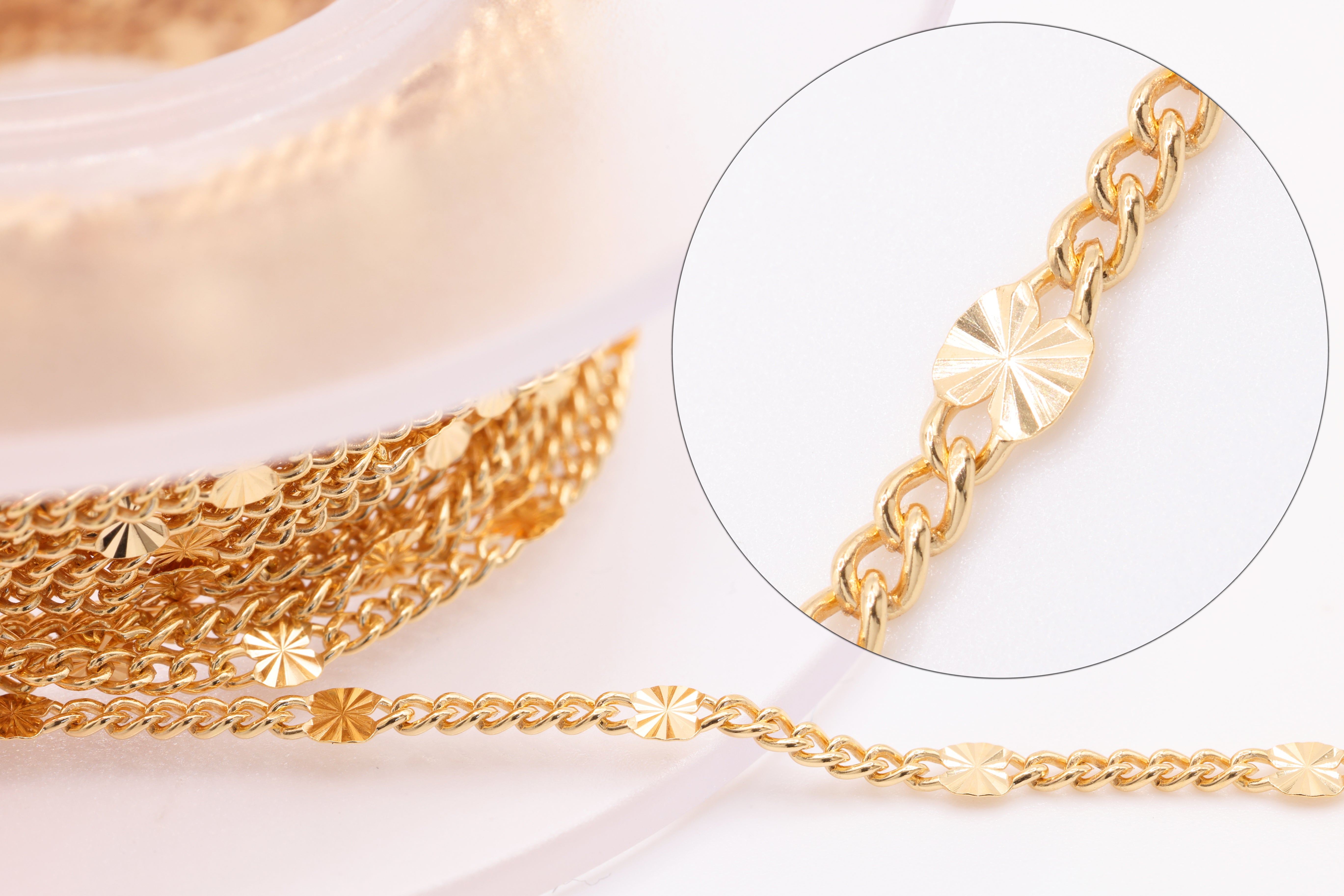 2mm x 2.5mm Starburst Chain, Gold-Filled, Diamond Cut, Bulk Spool Pay Per Foot Jewelry Making Chain