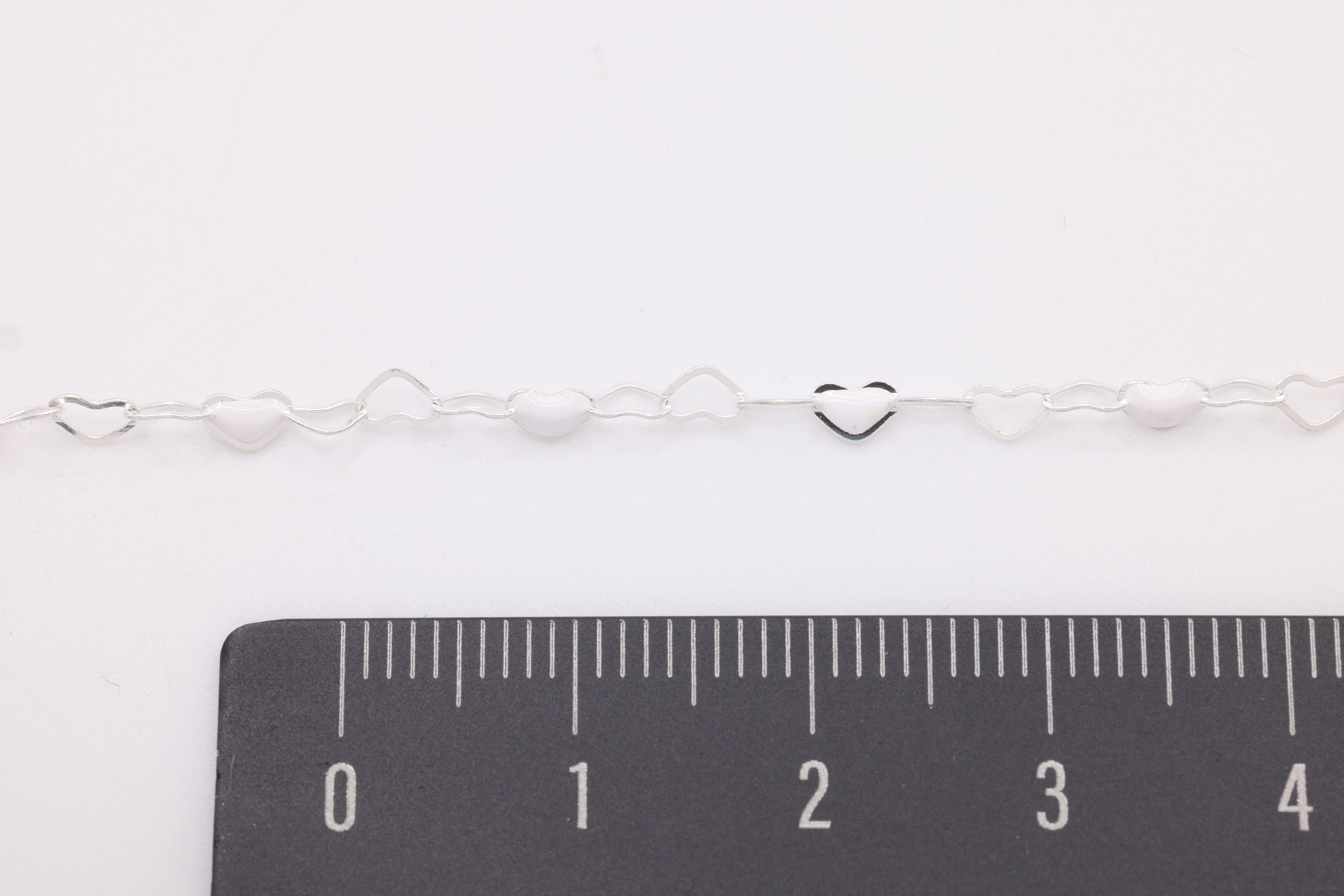3mm x 3mm Heart White Enamel Chain, 925 Sterling Silver, Enamel Color Unfinished Chain Permanent Jewelry