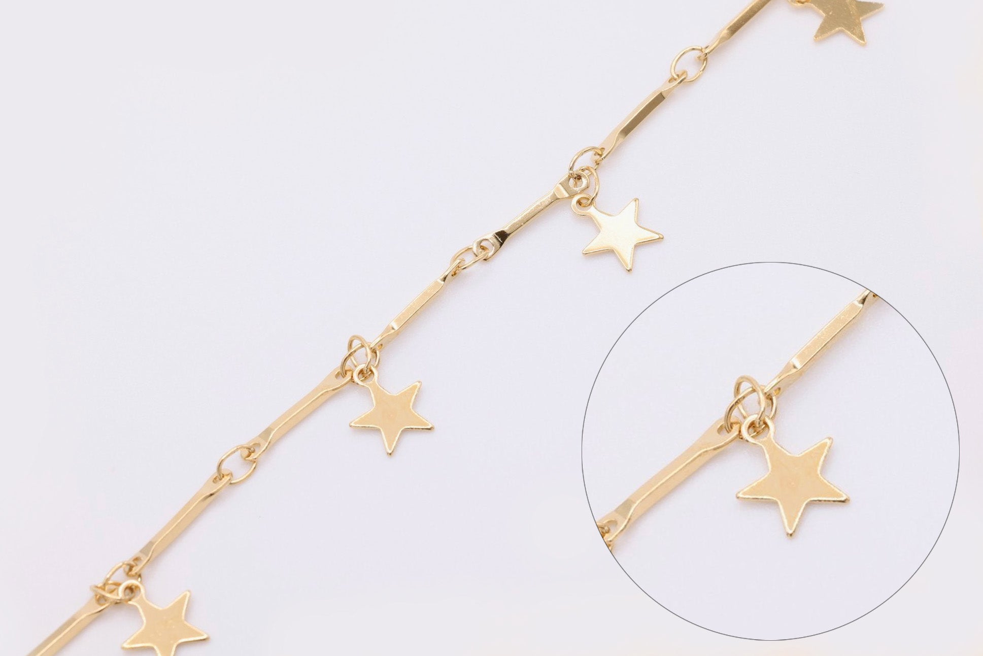 1mm x 11mm Star Flat Bar Chain, 14K Gold Overlay Plated, Wholesale Jewelry Chain - HarperCrown