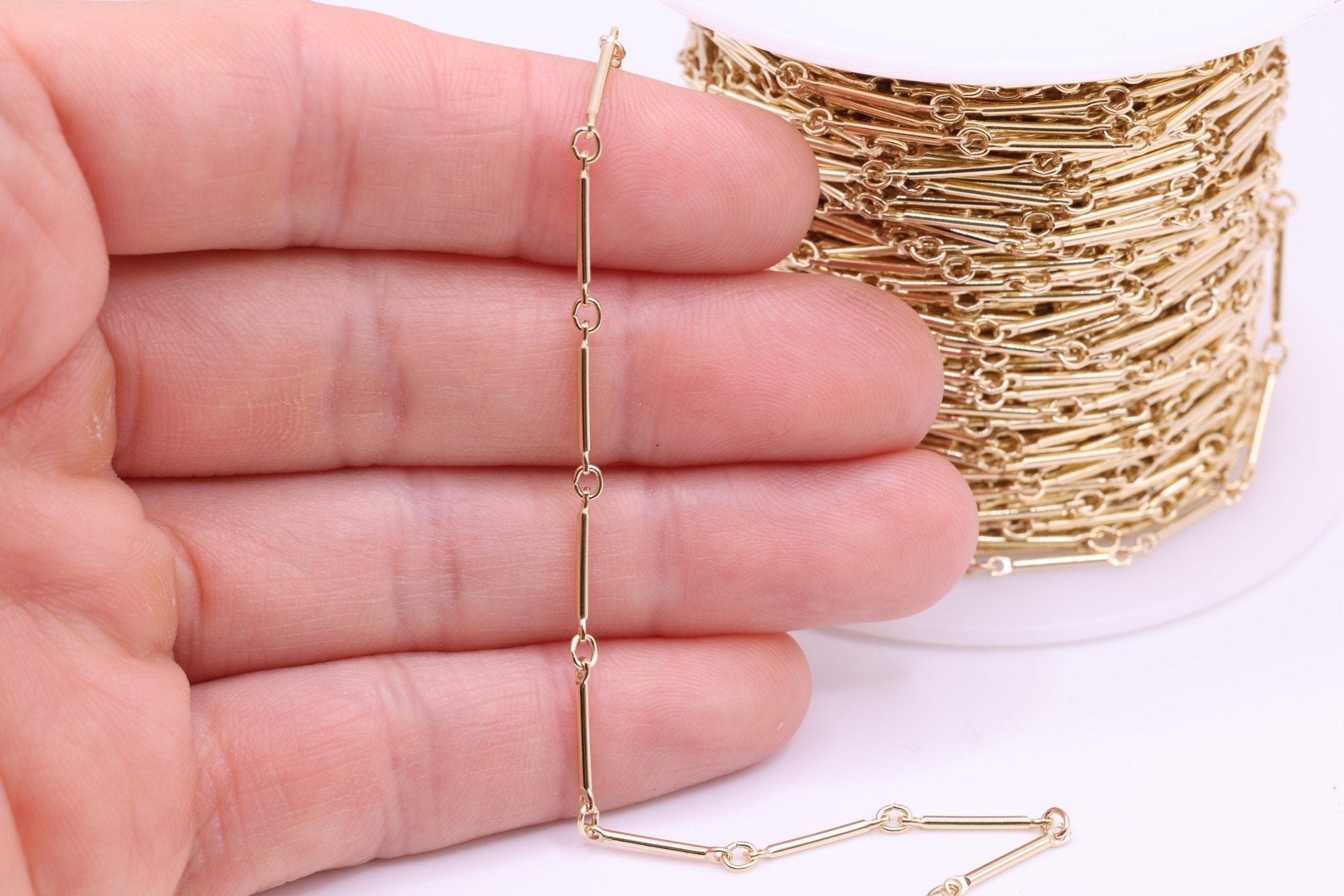 1mm x 12mm Bar Link Chain, 14/20 Gold - Filled, Wholesale, Pay Per Inch, Jewelry Making Chain - HarperCrown