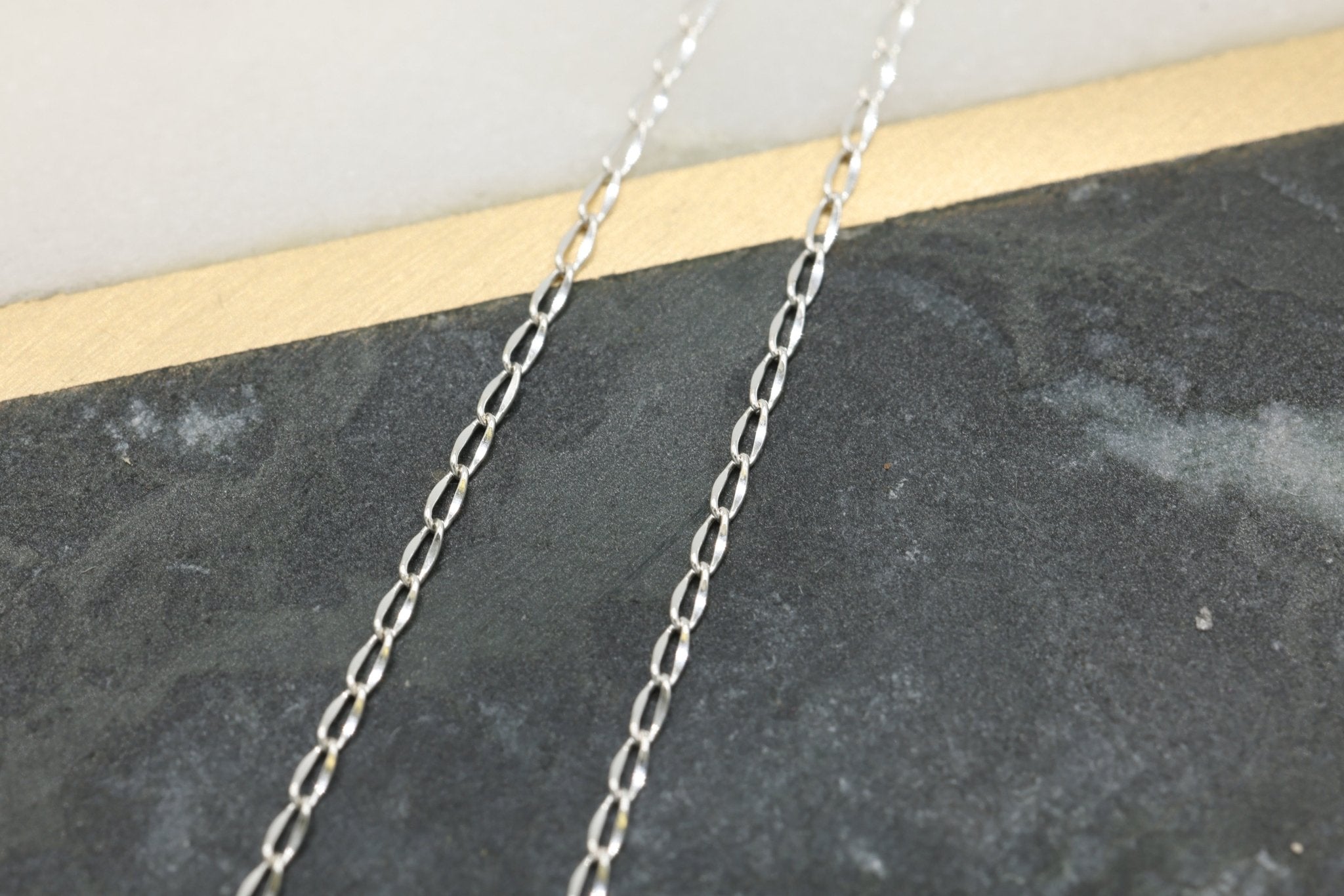1mm x 2mm Flat Curb Chain, 925 Sterling Silver, Wholesale, Pay Per Foot, Jewelry Making Chain - HarperCrown
