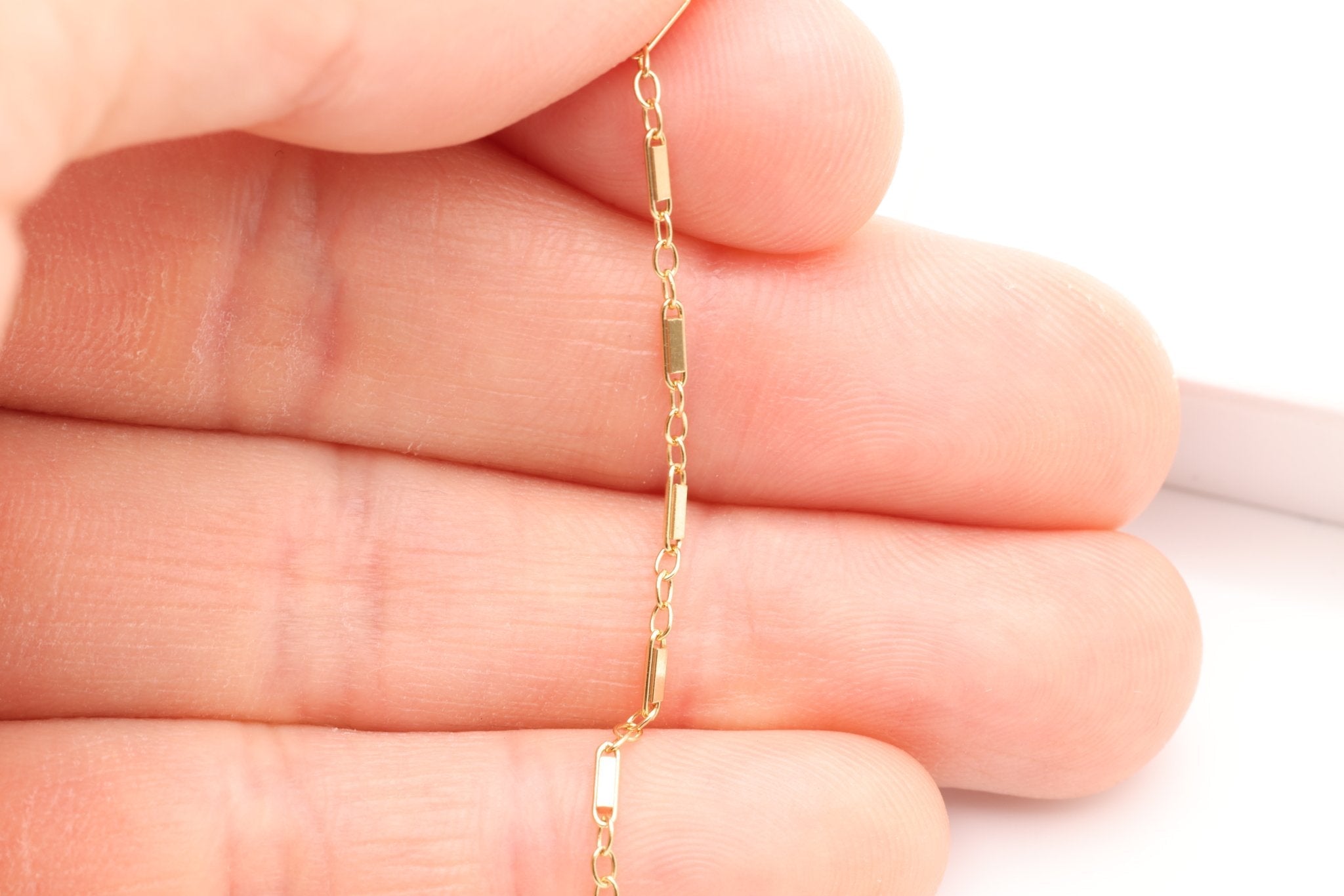 1mm x 5mm Bar Chain, Gold - Filled, Bulk DIY Spool Pay Per Foot Jewelry Making Chain - HarperCrown