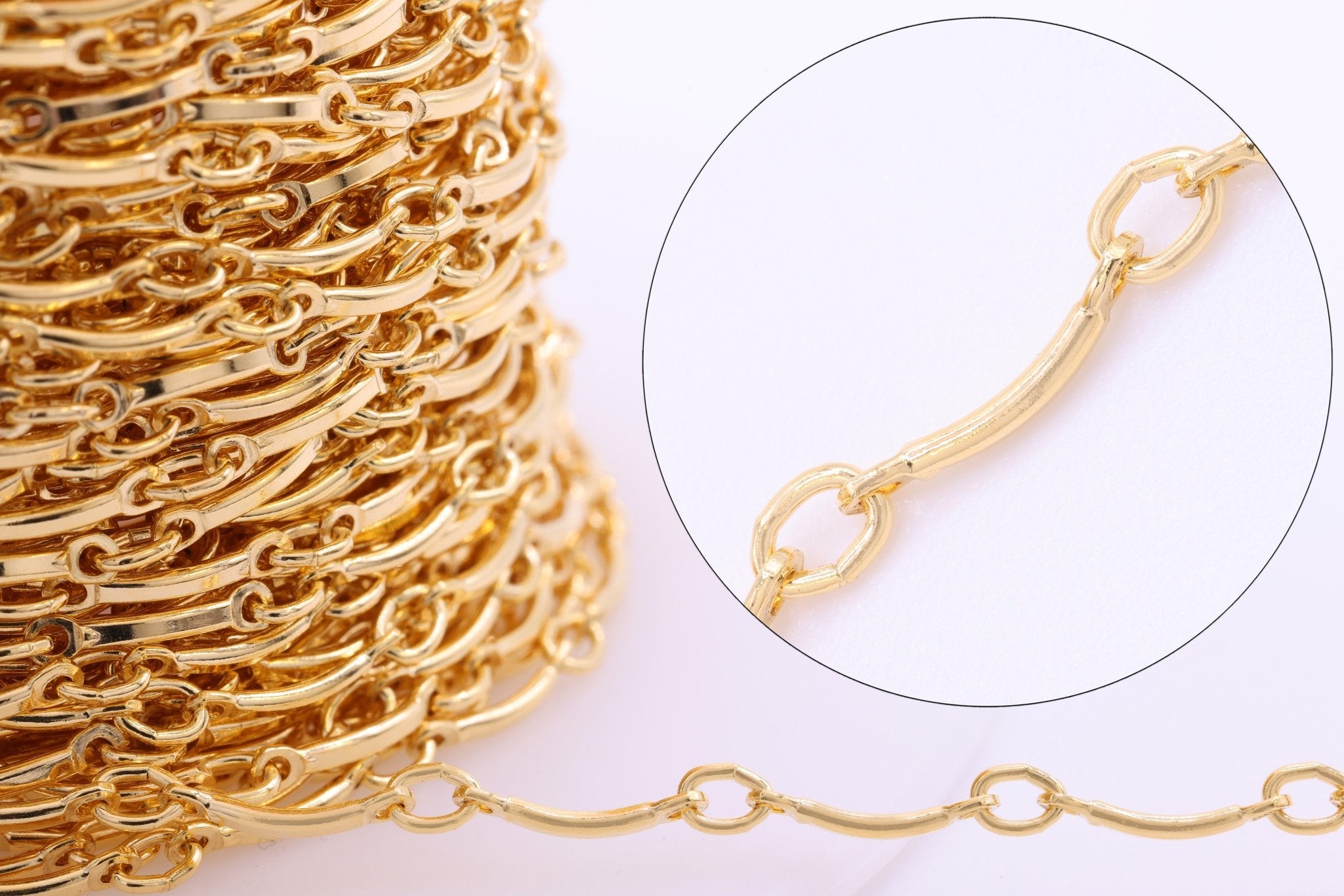 1mm x 8mm Curved Bar Chain, 14/20 Gold - Filled, Wholesale, Pay Per Inch, Jewelry Making Chain - HarperCrown
