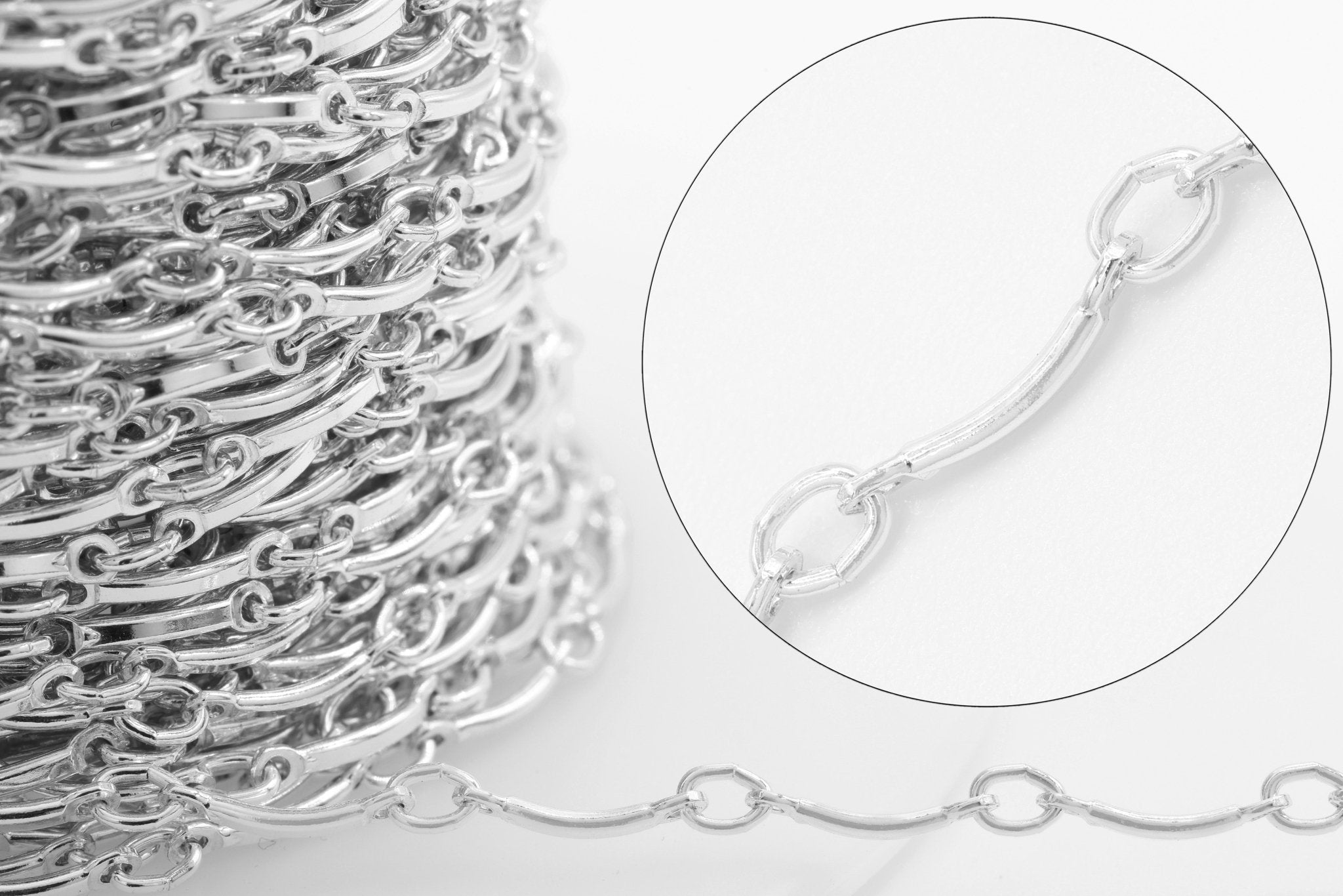 1mm x 8mm Curved Bar Chain, 925 Sterling Silver, Wholesale, Pay Per Inch, Jewelry Making Chain - HarperCrown