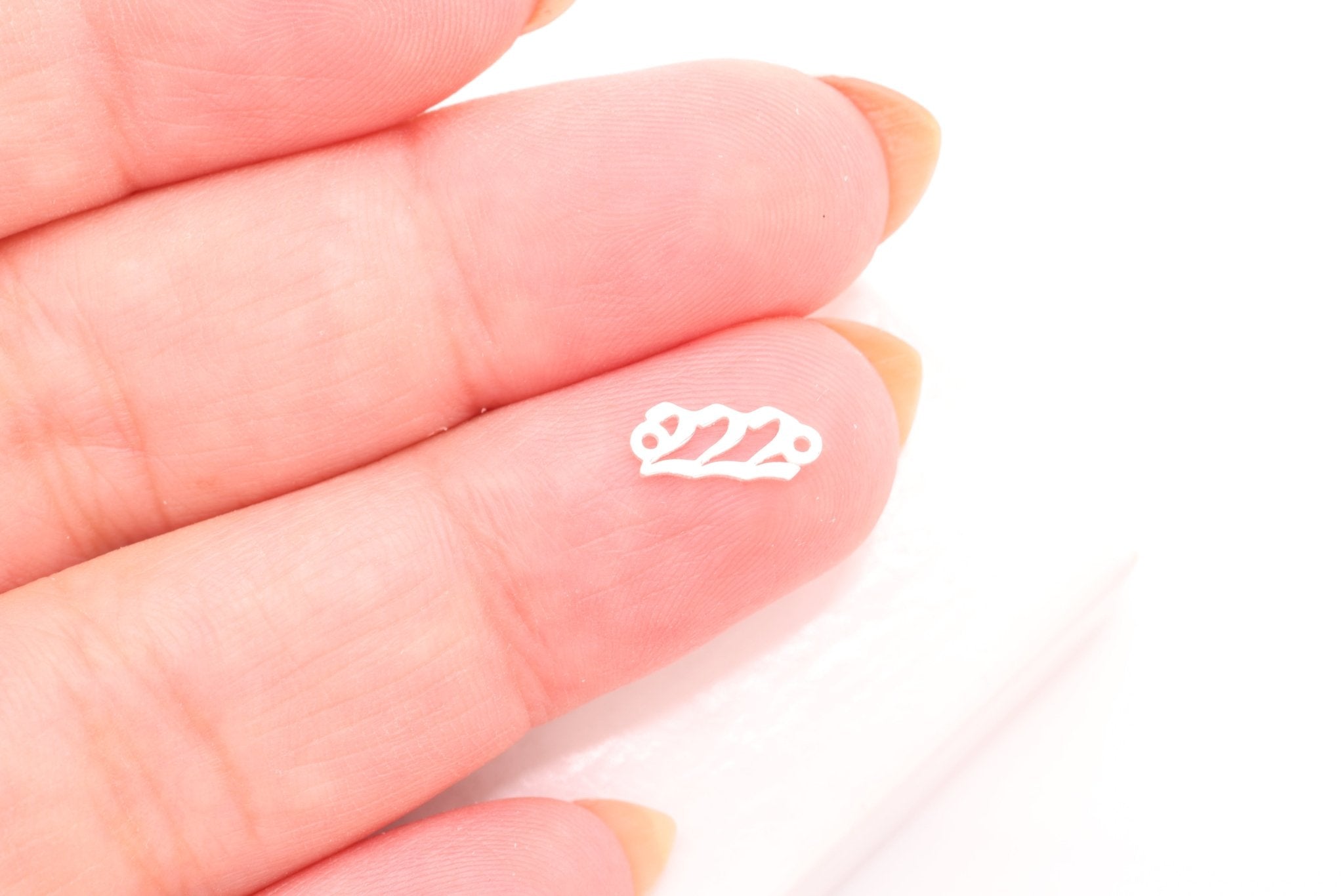 222 Angel Number Charm, 925 Sterling Silver, 9mm x 3mm, Bulk DIY Wholesale Jewelry Making Charm - HarperCrown
