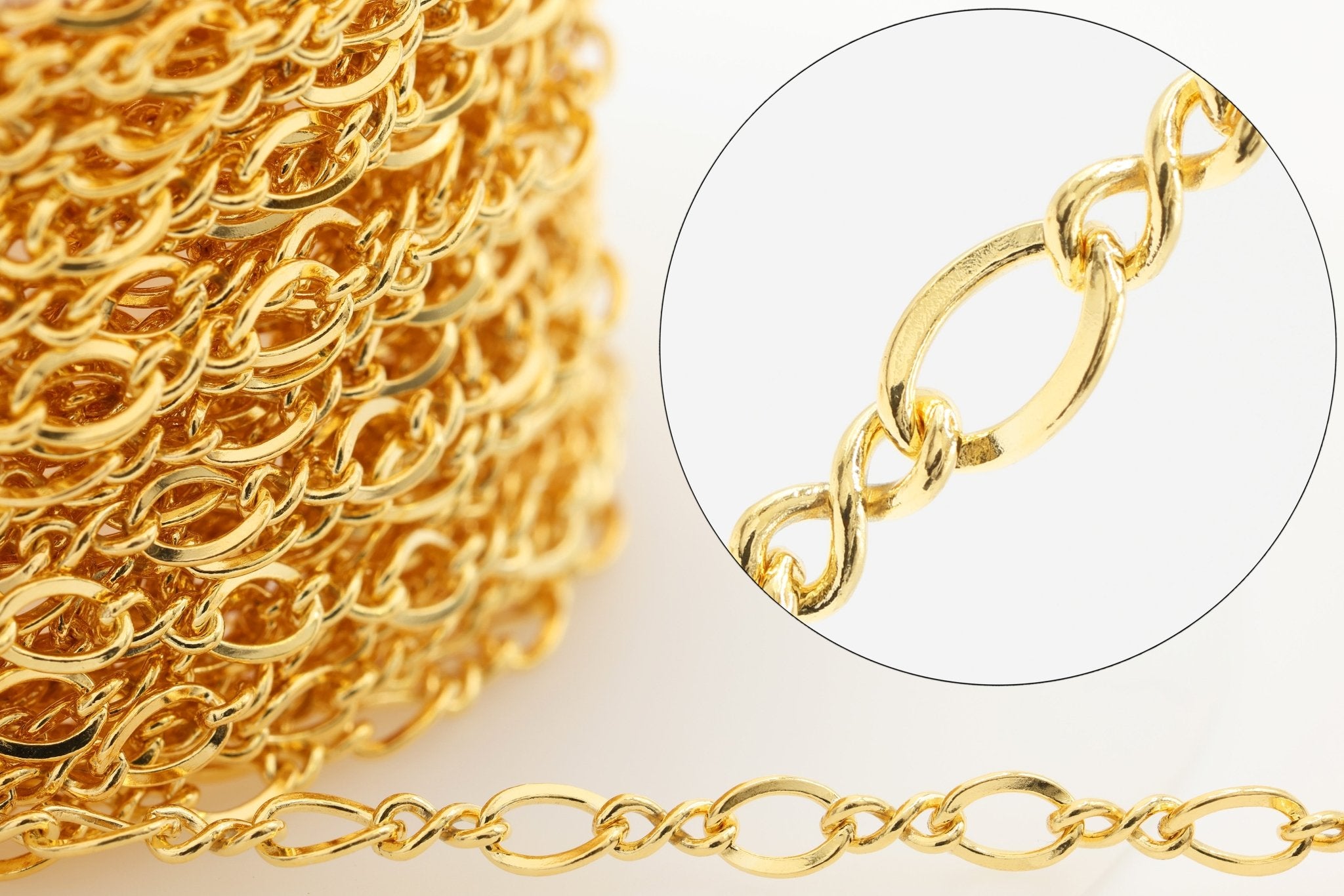 2.4mm Figure Eight Chain, 14/20 Gold-Filled, Wholesale, Pay Per Foot, Jewelry Making Chain - HarperCrown