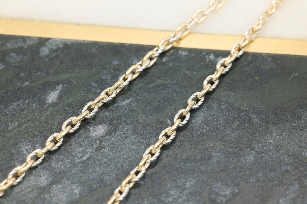 2.5mm Cable Knurled Two Tone Chain, 14/20 Gold-Filled and 925 Sterling Silver, Wholesale, Pay Per Foot, Jewelry Making Chain - HarperCrown
