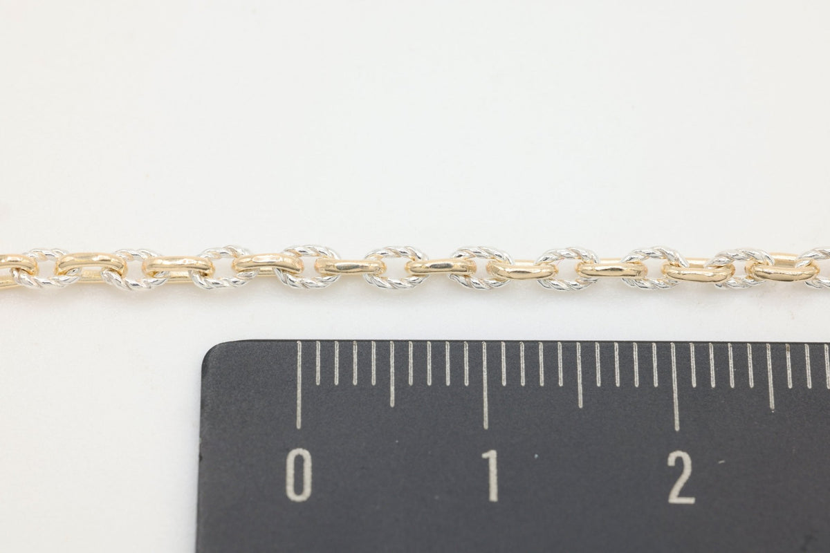 2.5mm Cable Knurled Two Tone Chain, 14/20 Gold-Filled and 925 Sterling Silver, Wholesale, Pay Per Foot, Jewelry Making Chain - HarperCrown