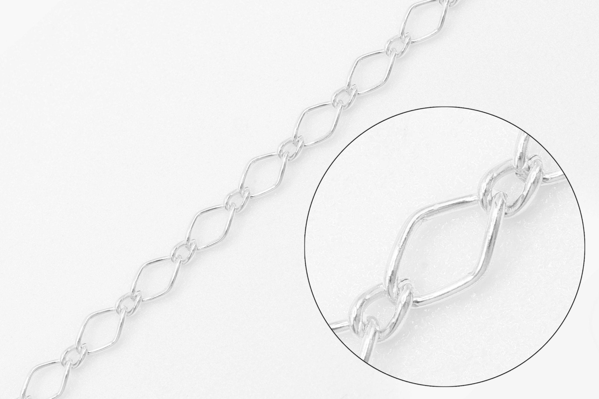 2.5mm Marquis Long & Short Chain, 925 Sterling Silver, Wholesale, Pay Per Foot, Jewelry Making Chain - HarperCrown