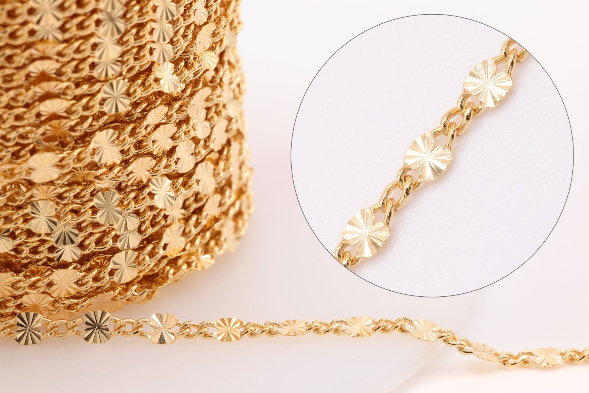 2.5mm Starburst Chain, Gold - Filled or Sterling Silver, Sparkle Diamond Cut Chain, Bulk Pay Per Foot Uncut Spools For Jewelers - HarperCrown