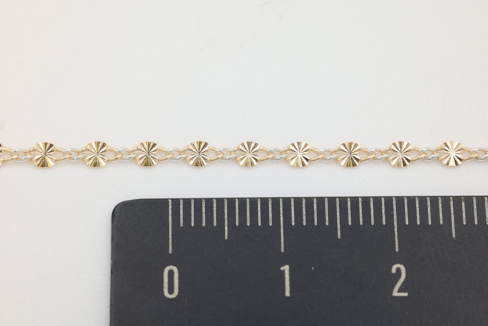 2.5mm Starburst Two Tone Chain, 14/20 Gold - Filled and 925 Sterling Silver, Wholesale, Pay Per Foot, Permanent Jewelry Making Chain - HarperCrown