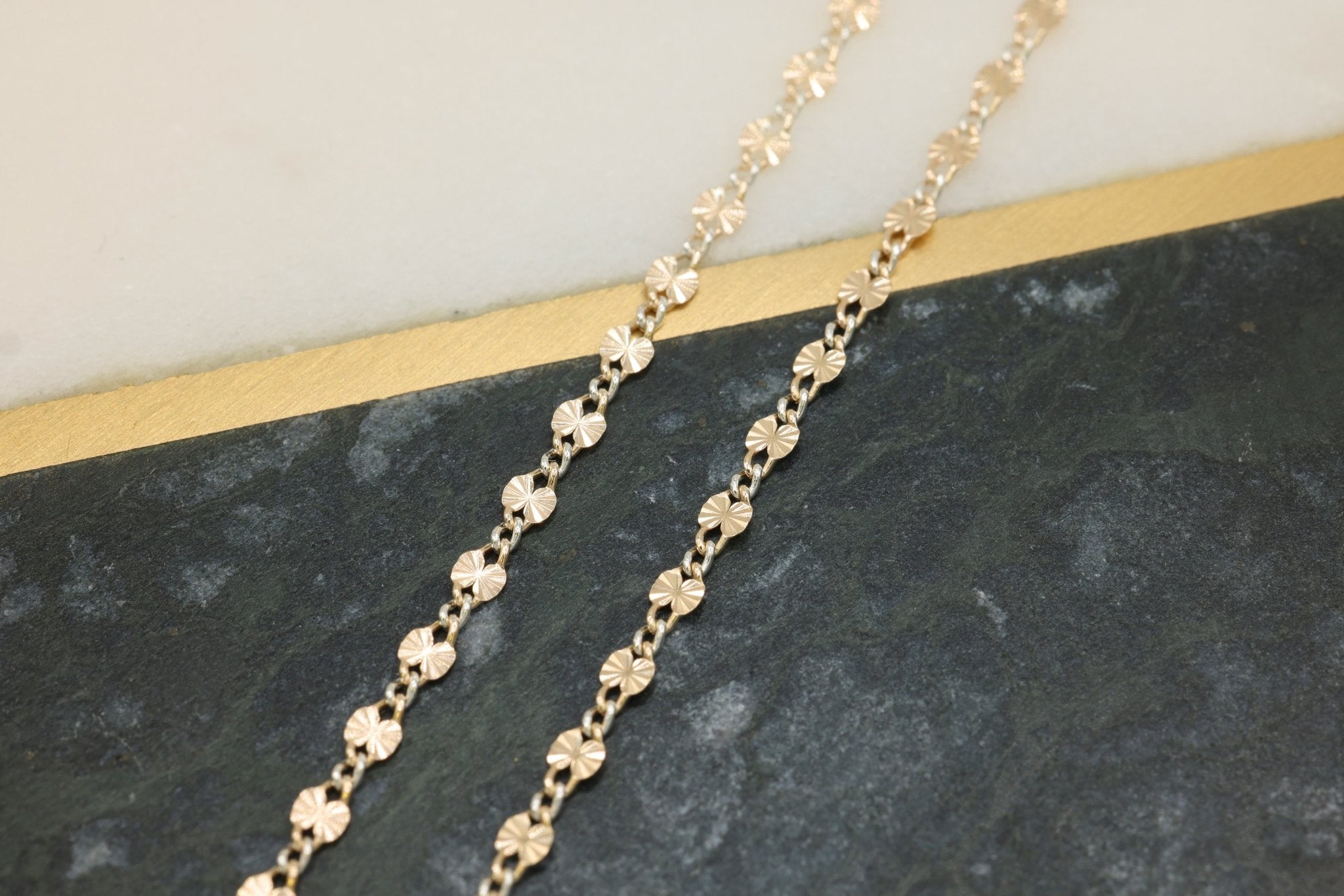 2.5mm Starburst Two Tone Chain, 14/20 Gold - Filled and 925 Sterling Silver, Wholesale, Pay Per Foot, Permanent Jewelry Making Chain - HarperCrown