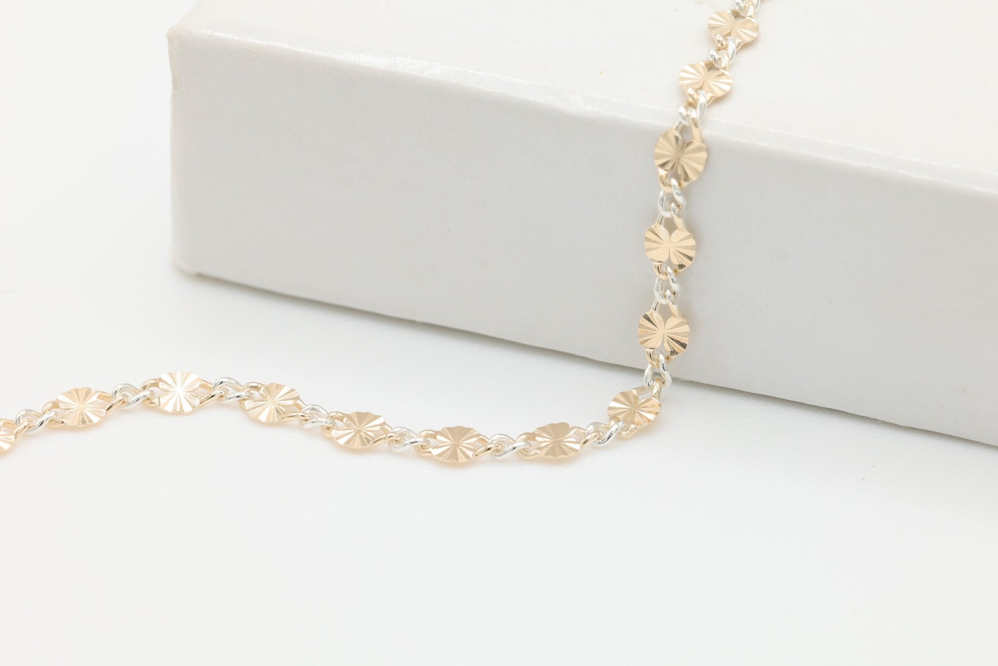 2.5mm Starburst Two Tone Chain, 14/20 Gold - Filled and 925 Sterling Silver, Wholesale, Pay Per Foot, Permanent Jewelry Making Chain - HarperCrown