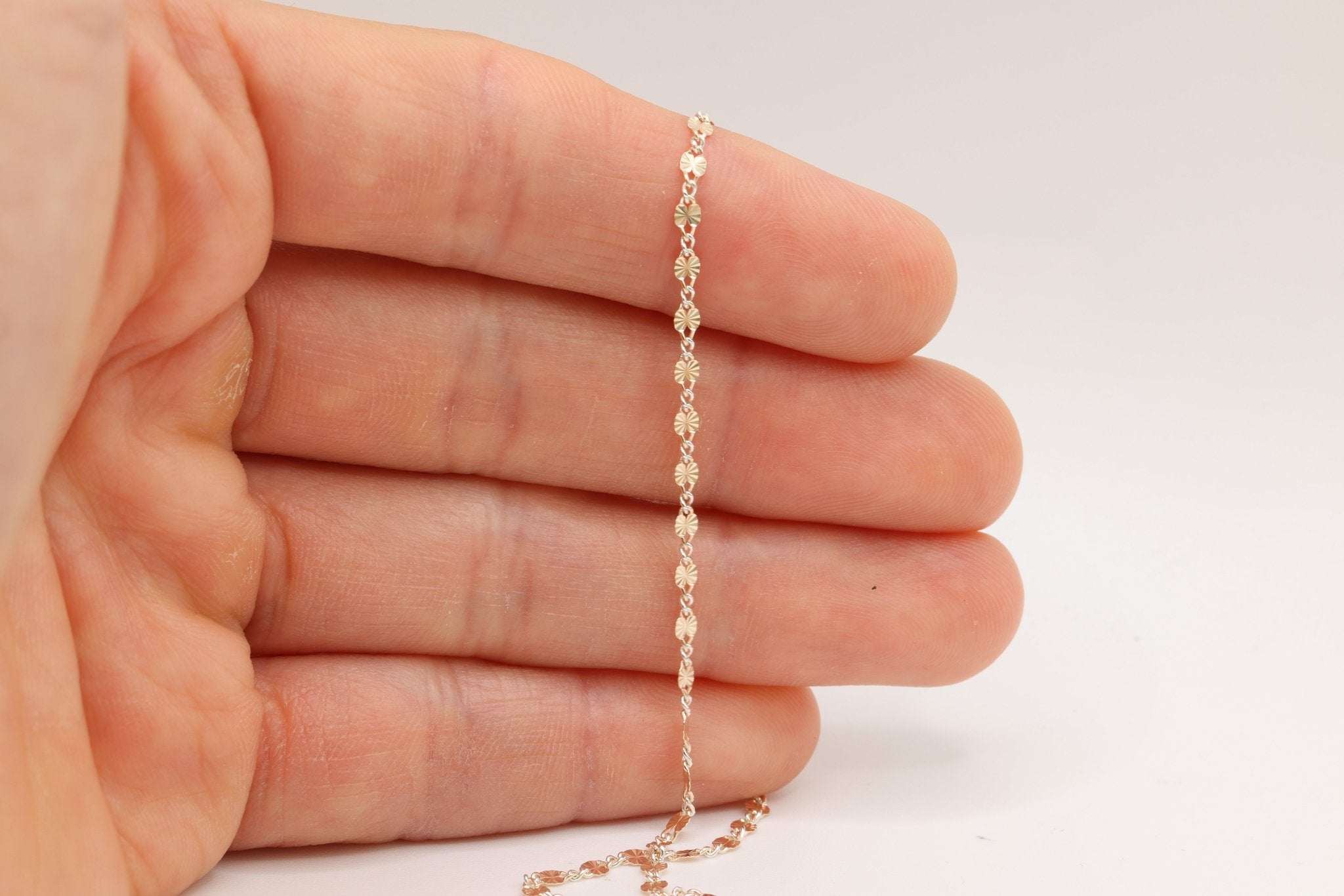 2.5mm Starburst Two Tone Chain, 14/20 Gold - Filled and 925 Sterling Silver, Wholesale, Pay Per Foot, Permanent Jewelry Making Chain - HarperCrown