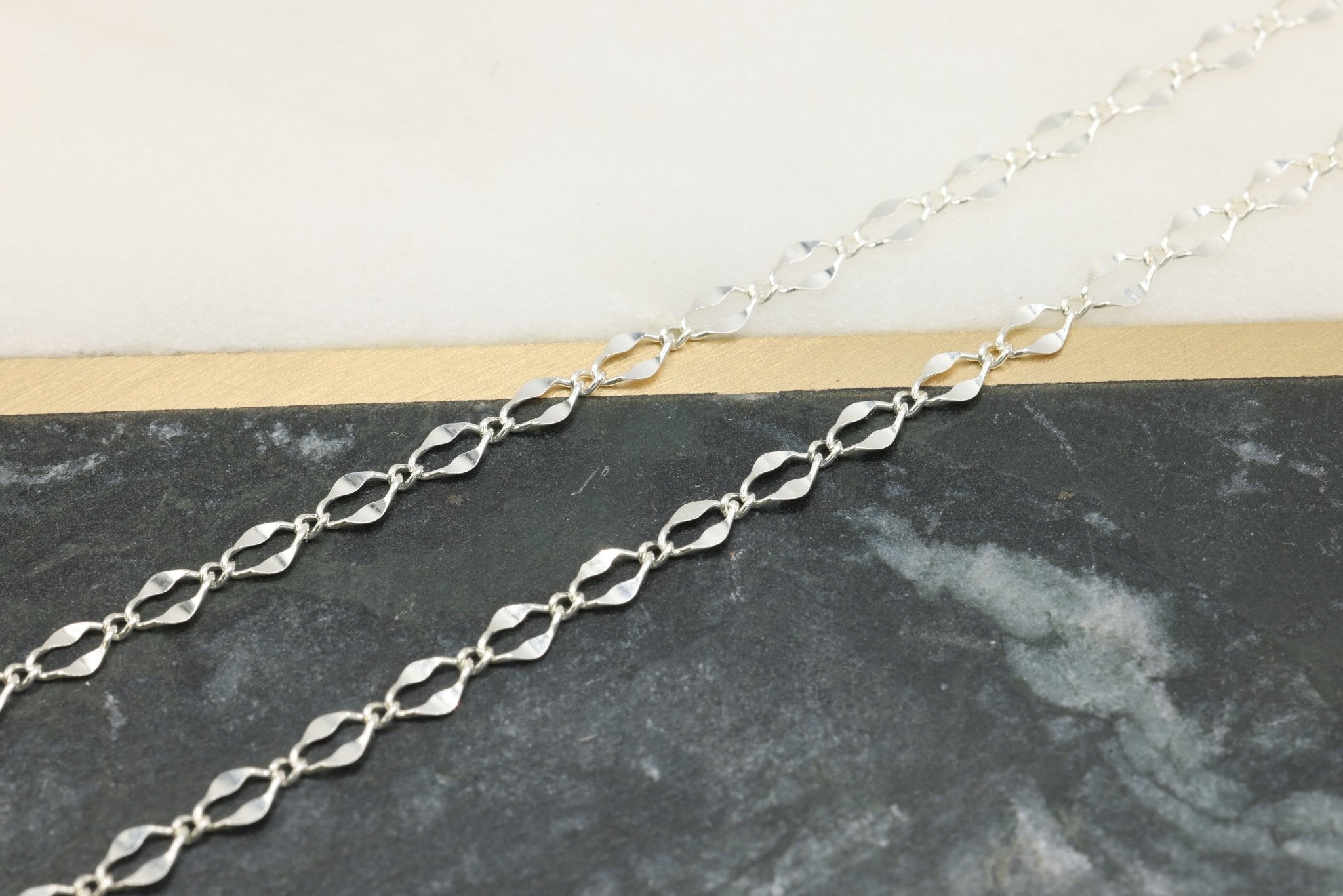 2.5mm x 4mm Marquis Dapped Chain, 925 Sterling Silver, Wholesale, Pay Per Foot, Jewelry Making Chain - HarperCrown