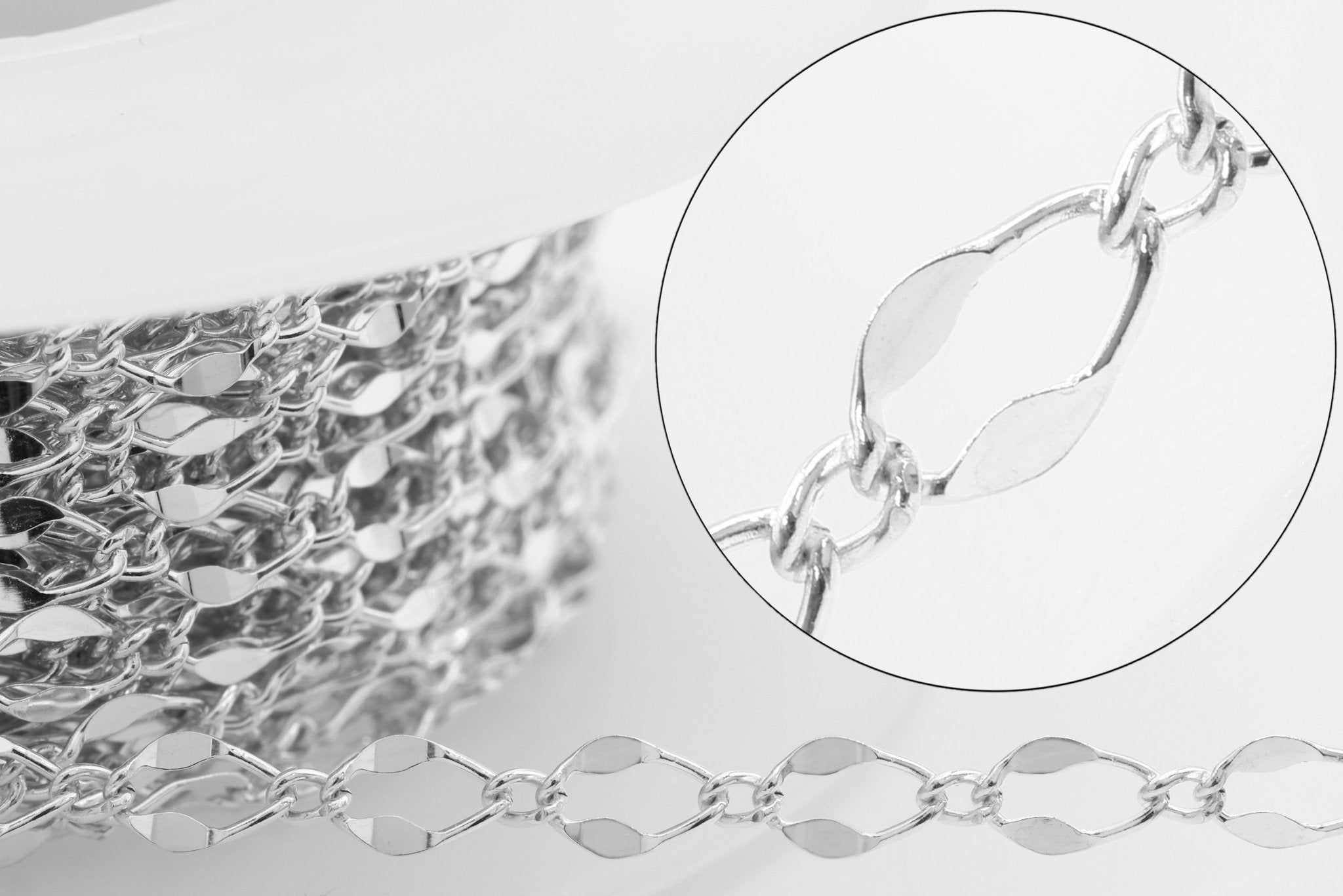 2.5mm x 4mm Marquis Dapped Chain, 925 Sterling Silver, Wholesale, Pay Per Foot, Jewelry Making Chain - HarperCrown