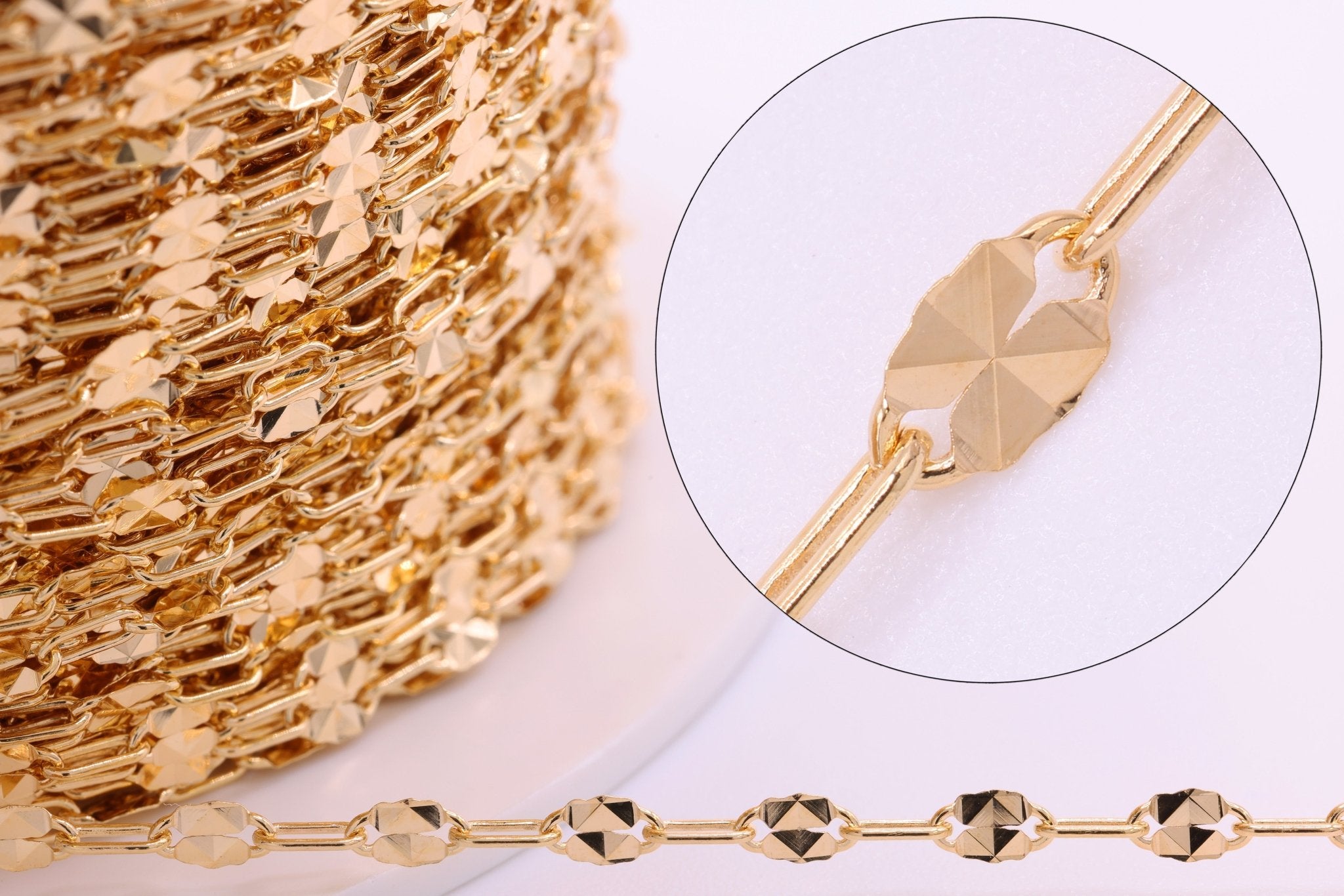 2.5mm x 4mm Square Textured Paperclip Chain, 14/20 Gold - Filled, Wholesale, Pay Per Foot, Jewelry Making Chain - HarperCrown