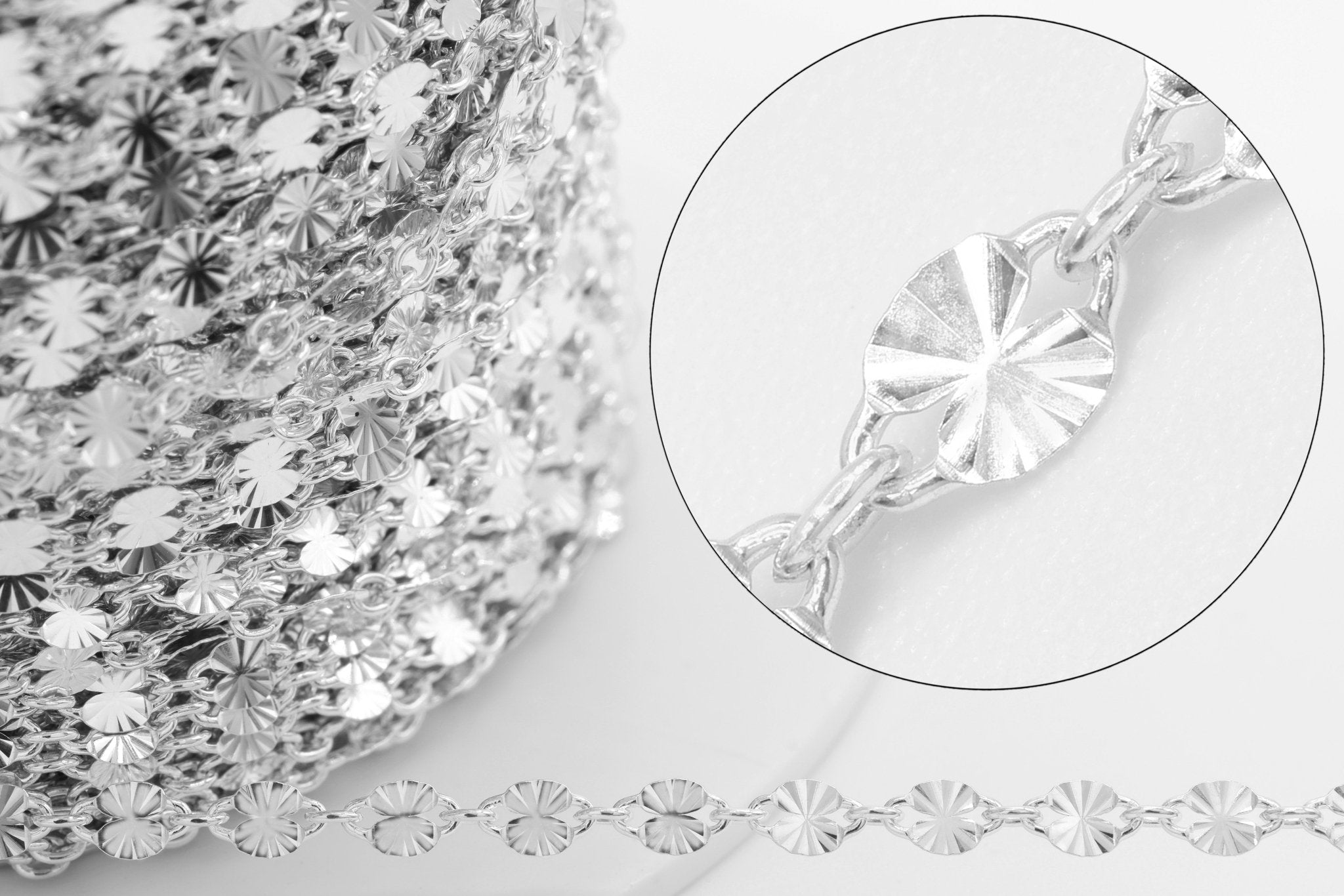 2.5mm x 4mm Starburst Cable Chain, 925 Sterling Silver, Wholesale, Pay Per Foot, Jewelry Making Chain - HarperCrown