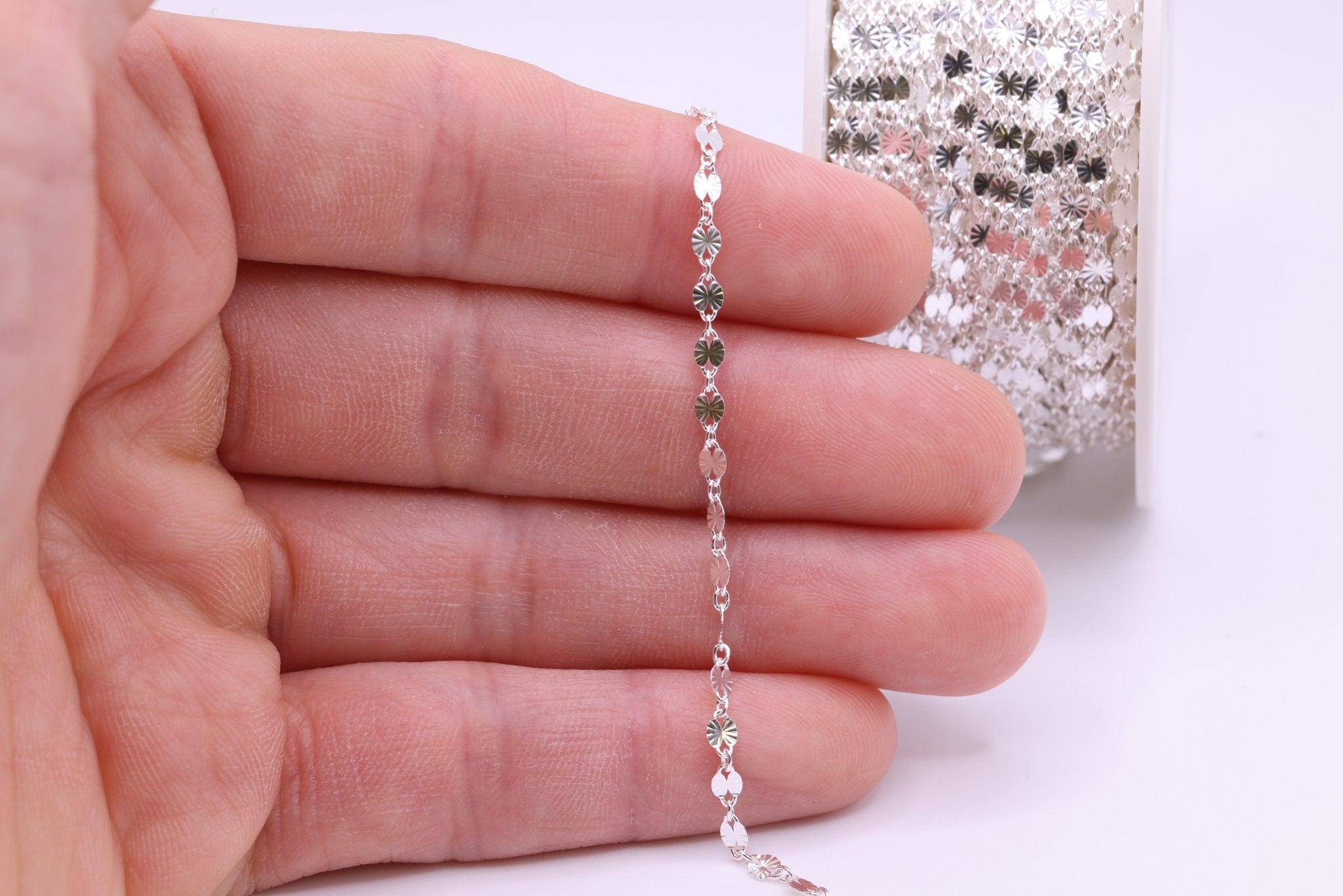 2.5mm x 4mm Starburst Cable Chain, 925 Sterling Silver, Wholesale, Pay Per Foot, Jewelry Making Chain - HarperCrown