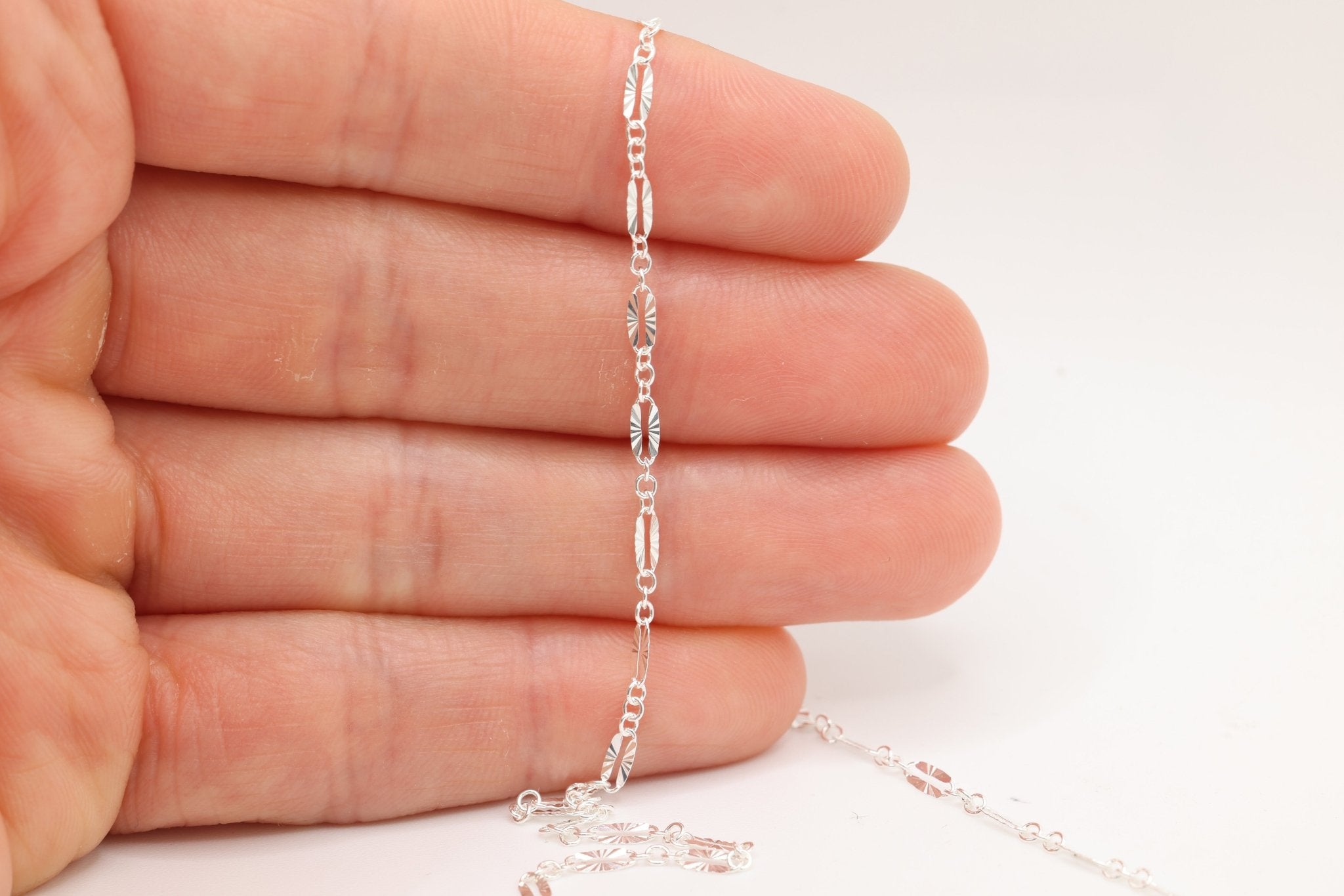 2.5mm x 5.5mm Starburst Cable Chain, 925 Sterling Silver, Wholesale, Pay Per Foot, Jewelry Making Chain - HarperCrown