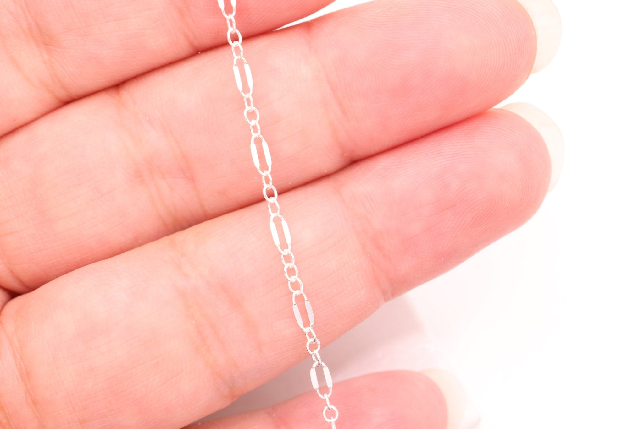 2.5mm x 6mm Long & Short Dapped Sequin Chain, 925 Sterling Silver, Bulk Pay Per Foot Uncut Spools For Jewelers - HarperCrown