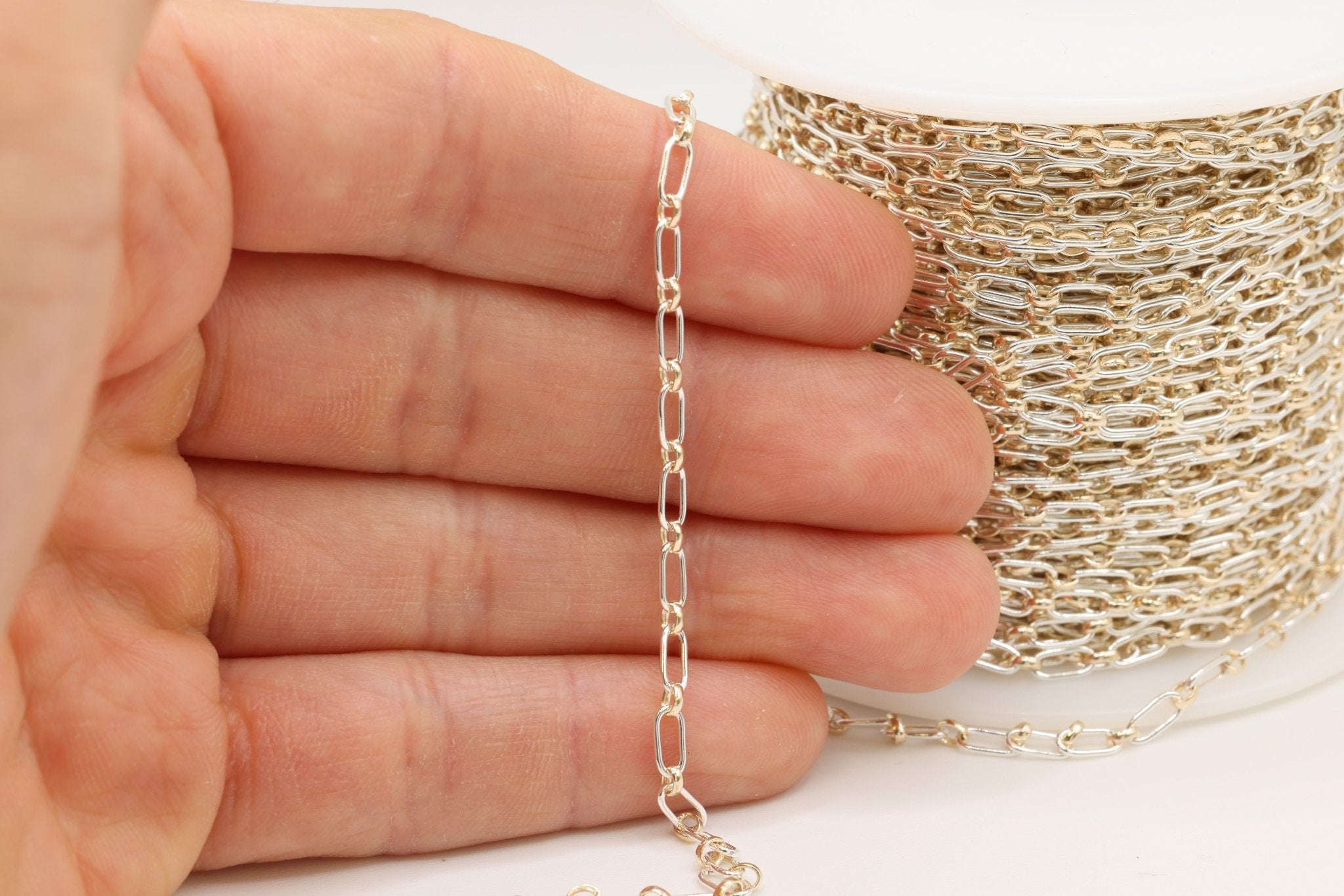 2.5mm x 6mm Long & Short Two Tone Chain, 14/20 Gold-Filled and 925 Sterling Silver, Wholesale, Pay Per Foot, 1 & 1 Link Jewelry Making Chain - HarperCrown