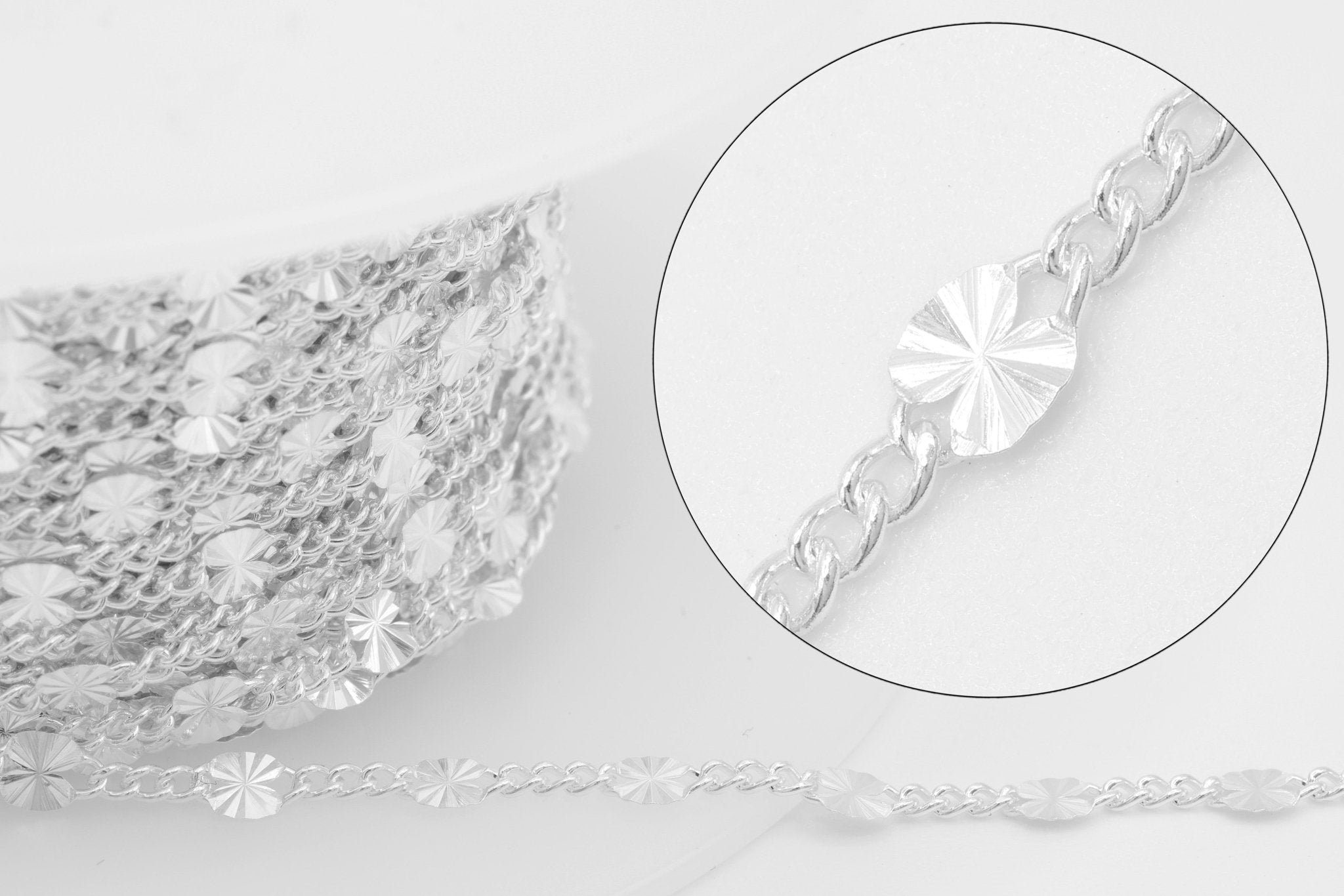 2.8mm x 4.5mm Starburst Curb Chain, 925 Sterling Silver, Wholesale, Pay Per Foot, Jewelry Making Chain - HarperCrown
