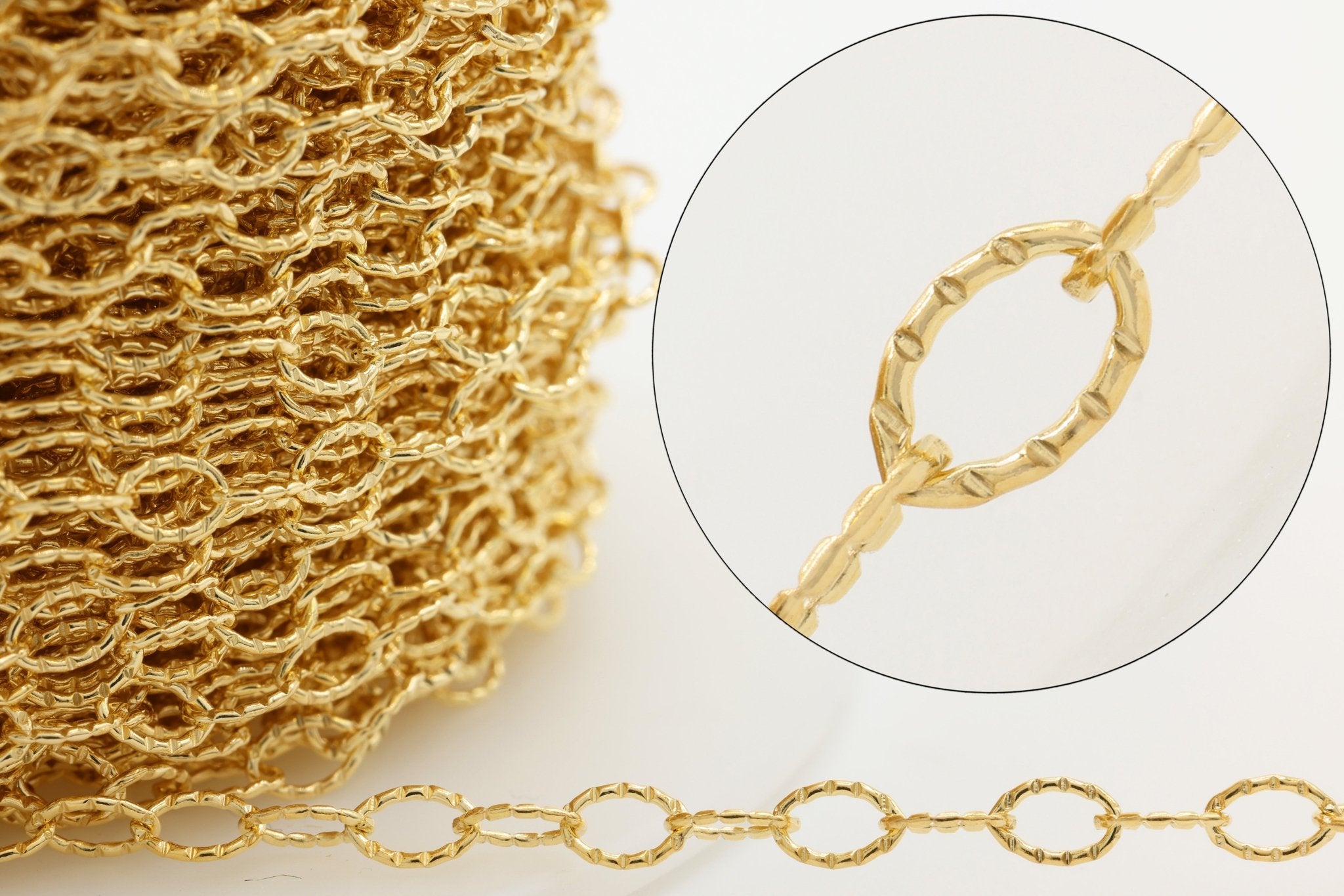 2.8mm x 4mm Knurled Cable Chain, 14/20 Gold - Filled, Wholesale, Pay Per Foot, Jewelry Making Chain - HarperCrown