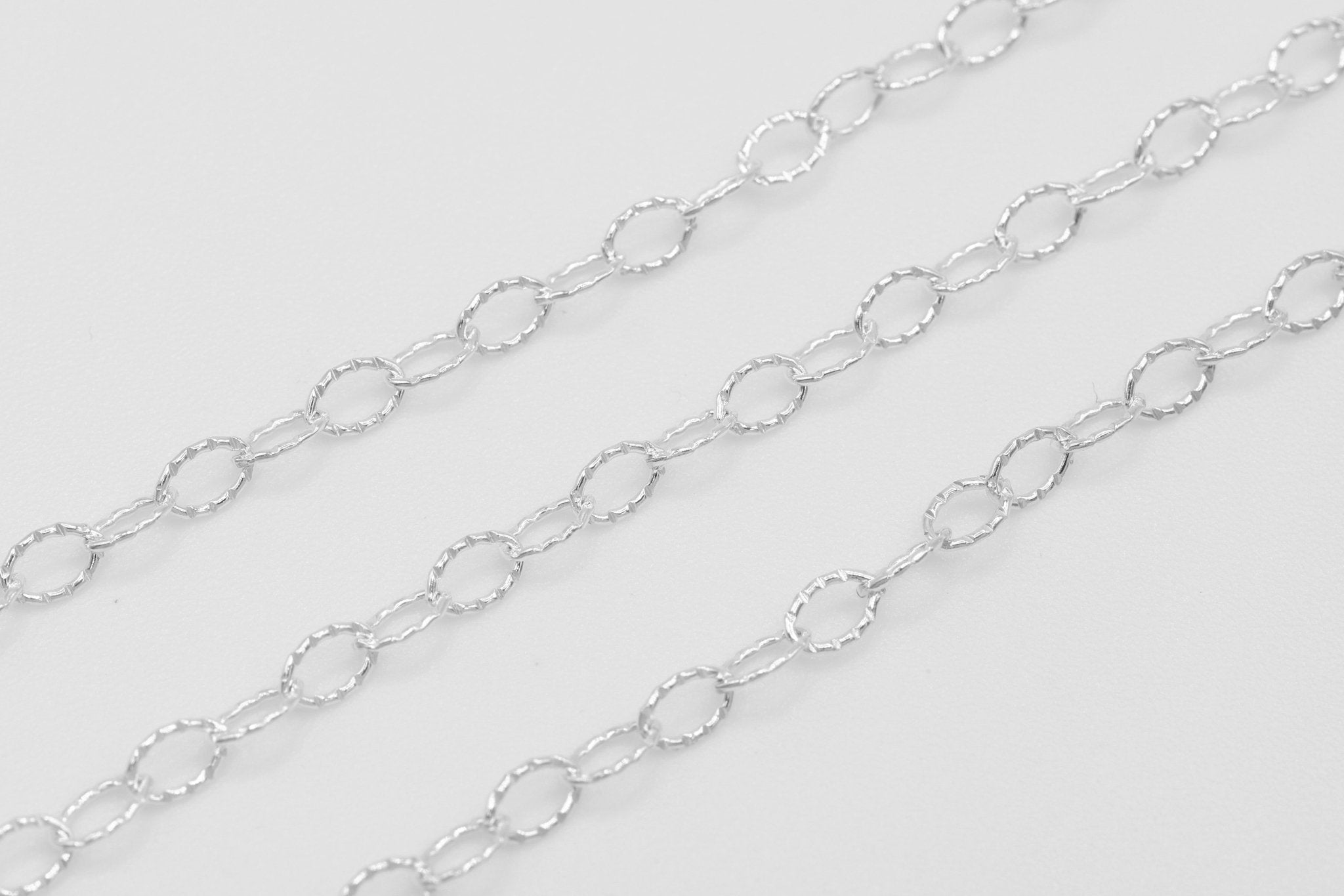 2.8mm x 4mm Knurled Cable Chain, 925 Sterling Silver, Wholesale, Pay Per Foot, Jewelry Making Chain - HarperCrown