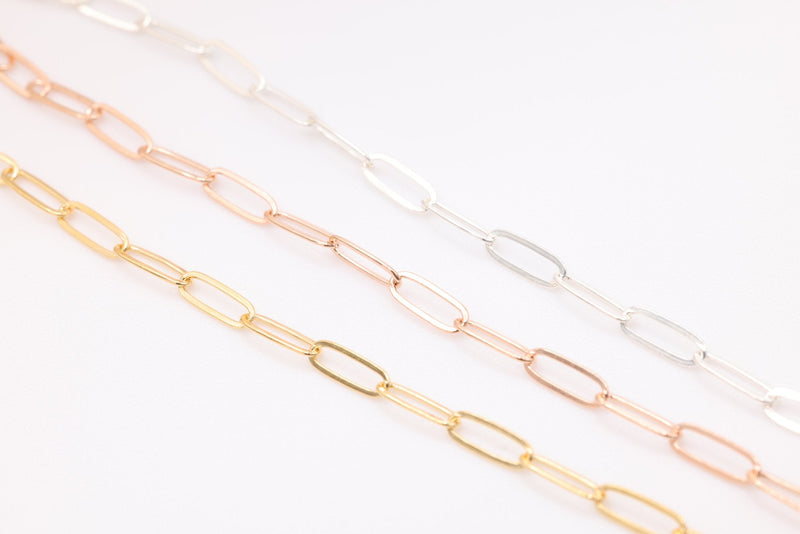 2mm Drawn Flat Cable Chain, Gold-Filled or Sterling Silver, Footage Rectangle Chain Link Paperclip Chain Wholesale - HarperCrown