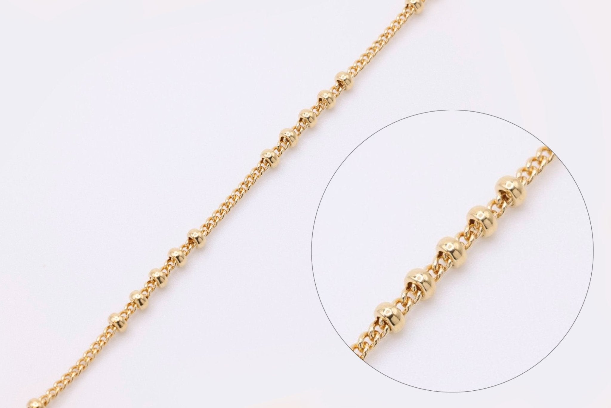 2mm x 1mm Isabella Five Bead Satellite Chain, 14K Gold Overlay Plated, Wholesale Jewelry Chain - HarperCrown