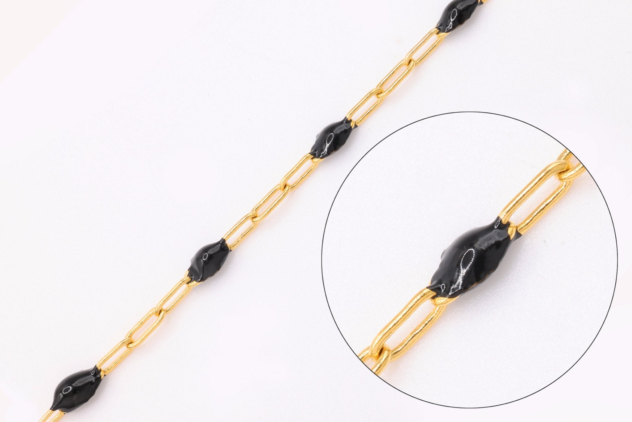 2mm x 2.5mm Paperclip Black Enamel Chain, 14/20 Gold - Filled, Enamel Color Unfinished Chain Permanent Jewelry - HarperCrown