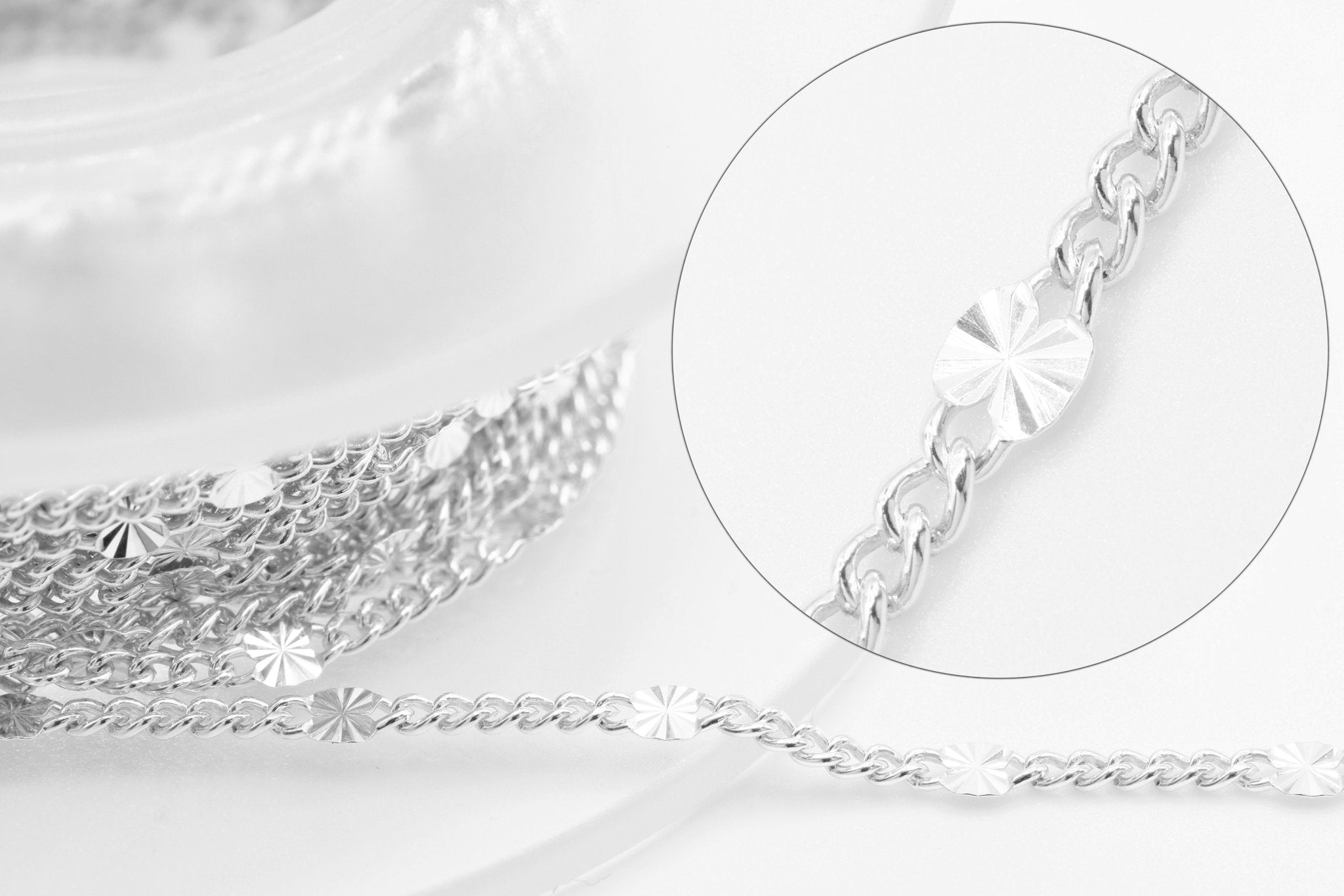 2mm x 2.5mm Starburst Chain, 925 Sterling Silver, Wholesale, Diamond Cut, Bulk Spool Pay Per Foot Jewelry Making - HarperCrown