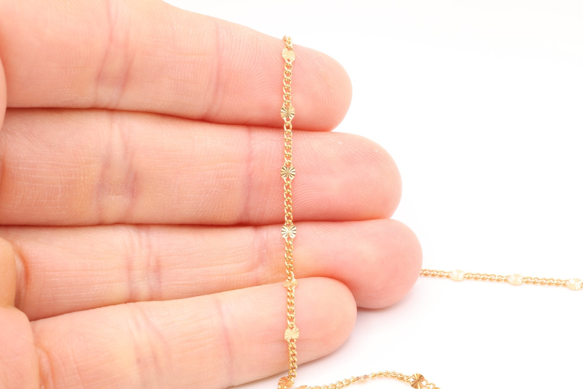 2mm x 2.5mm Starburst Chain, Gold - Filled, Diamond Cut, Bulk Spool Pay Per Foot Jewelry Making Chain - HarperCrown