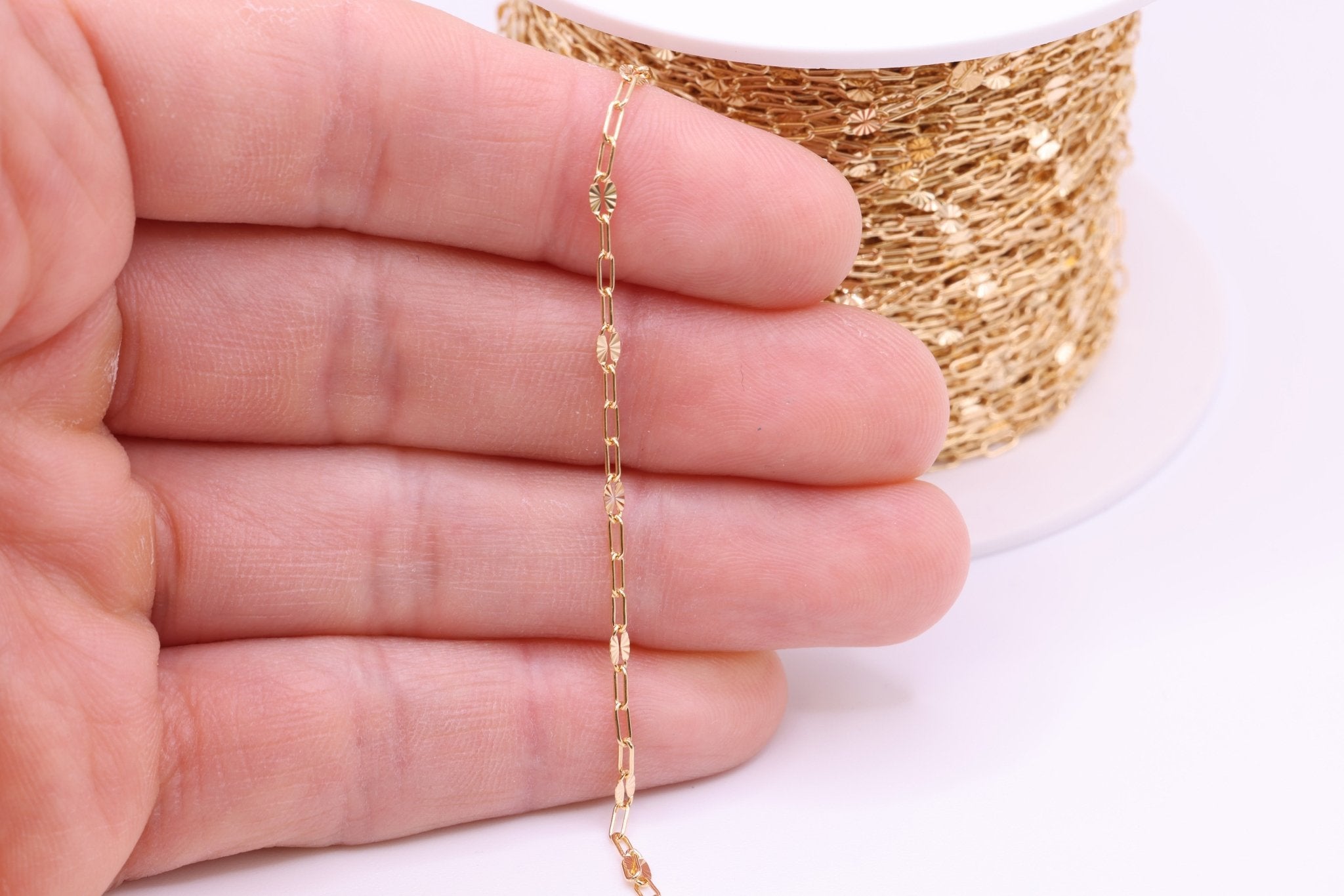 2mm x 2.5mm Starburst Diamond Cut Chain, Gold - Filled or Sterling Silver, Permanent Jewelry Bulk Pay Per Foot Uncut Spools For Jewelers - HarperCrown