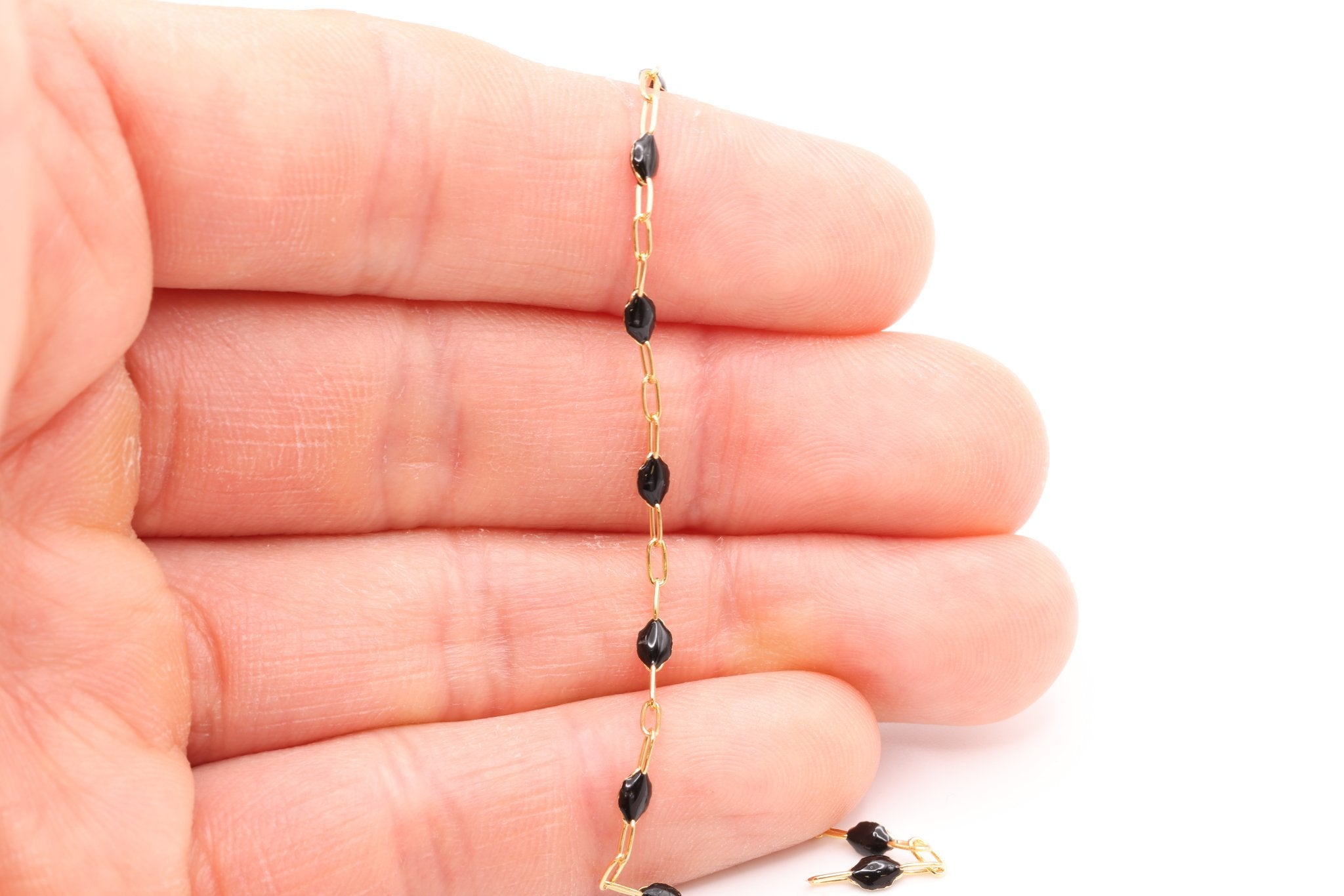 2mm x 2.5mmmm Paperclip Black Enamel Chain, Gold - Filled, Enamel Color Unfinished Chain Permanent Jewelry - HarperCrown