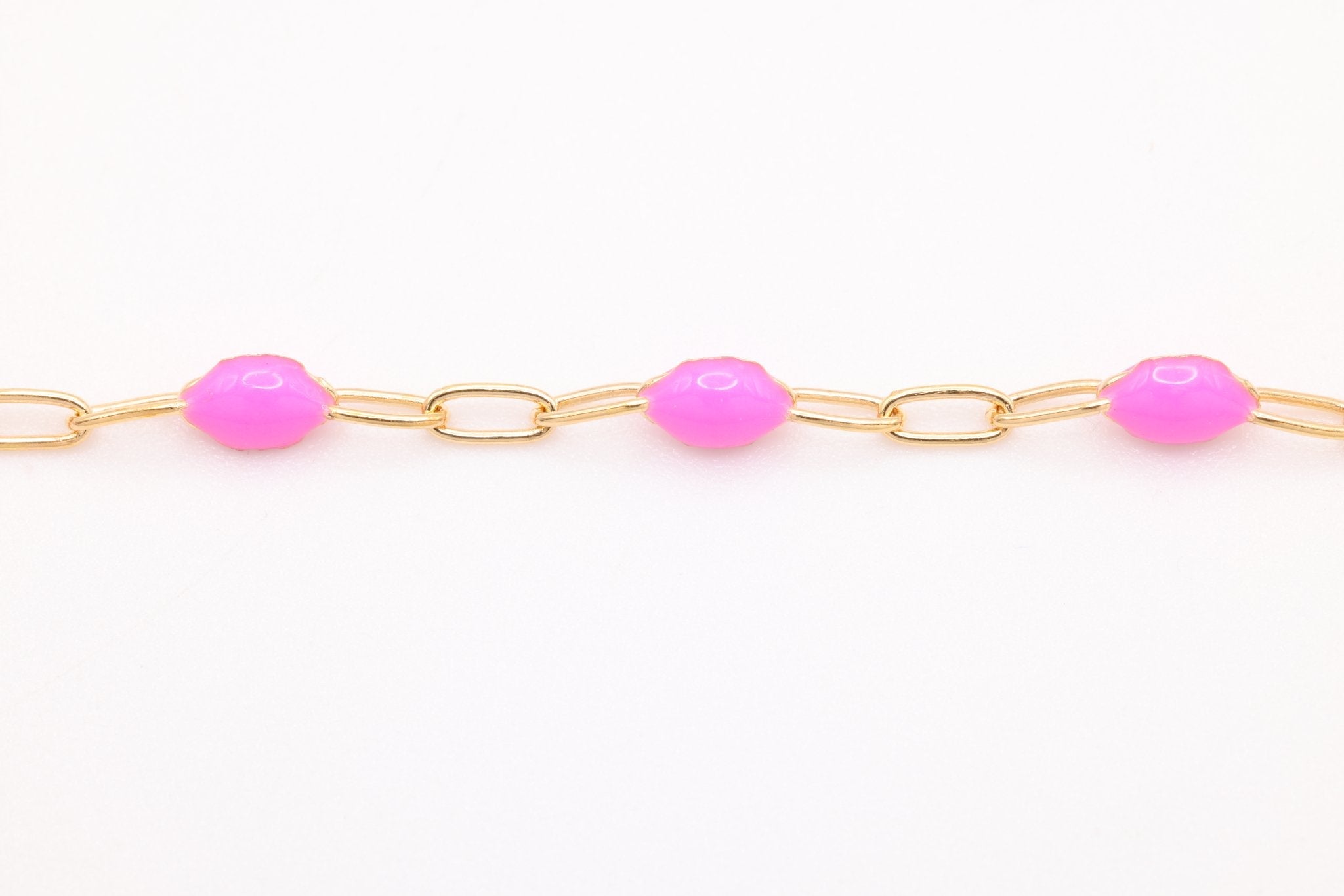 2mm x 2.5mmmm Paperclip Pink Enamel Chain, Gold - Filled, Enamel Color Unfinished Chain Permanent Jewelry - HarperCrown