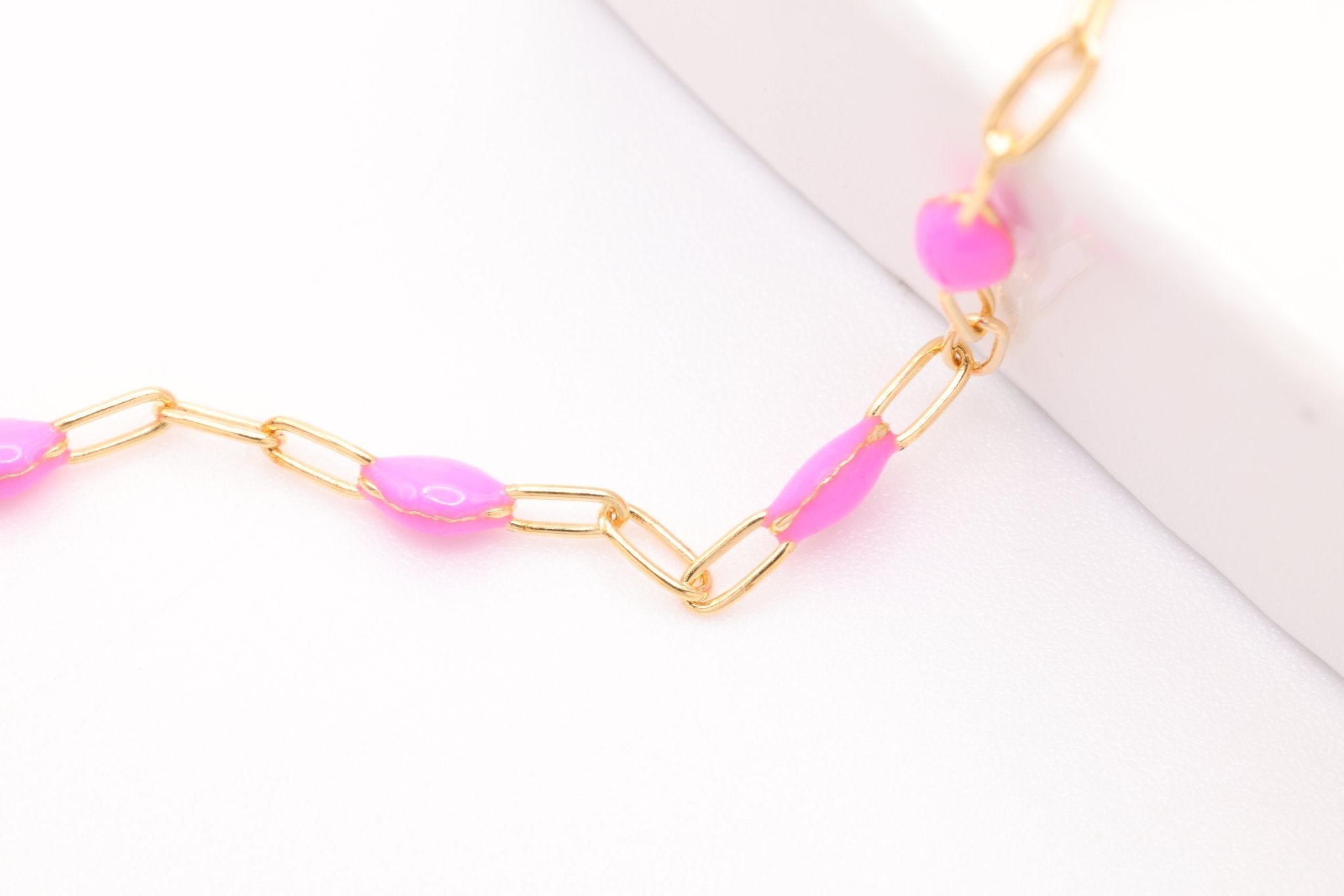 2mm x 2.5mmmm Paperclip Pink Enamel Chain, Gold - Filled, Enamel Color Unfinished Chain Permanent Jewelry - HarperCrown