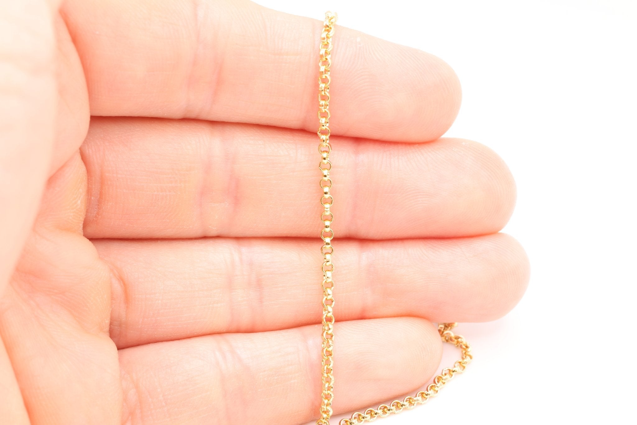 2mm x 2mm Rolo Chain, Gold - Filled, Bulk DIY Spool Pay Per Foot Jewelry Making Chain - HarperCrown