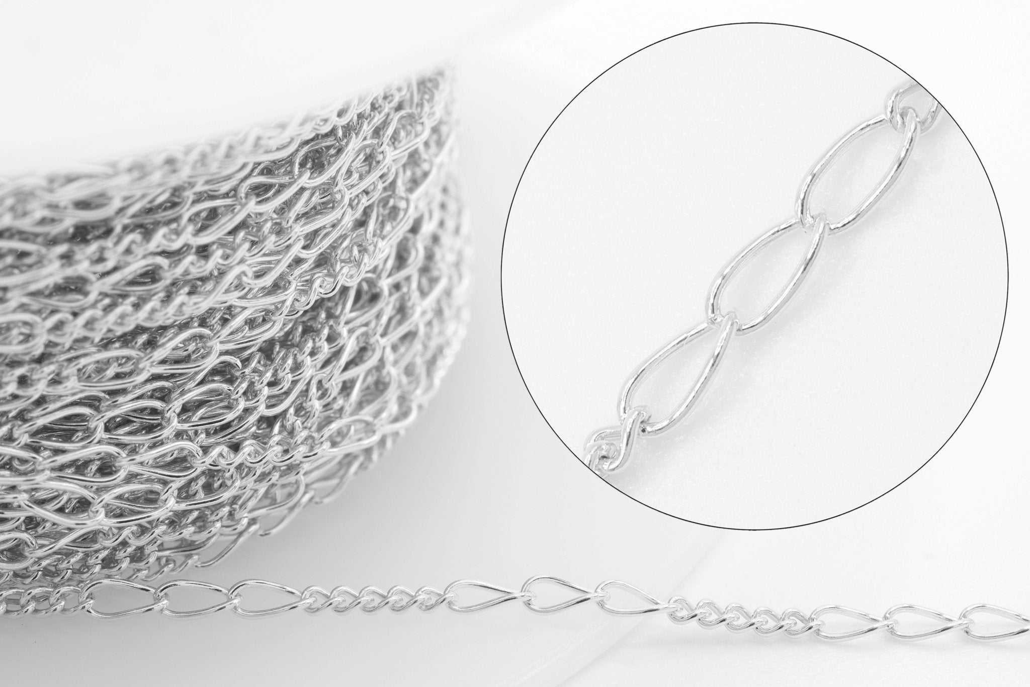 2mm x 3.5mm Figaro Chain, 925 Sterling Silver, Wholesale, Pay Per Foot, 5 & 3 Link Jewelry Making Chain - HarperCrown