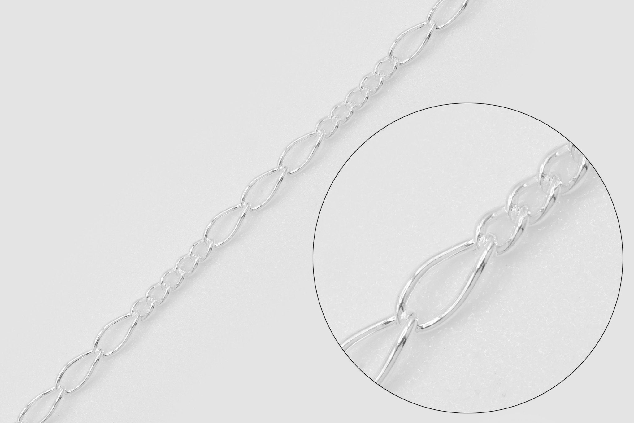 2mm x 3.5mm Figaro Chain, 925 Sterling Silver, Wholesale, Pay Per Foot, 5 & 3 Link Jewelry Making Chain - HarperCrown