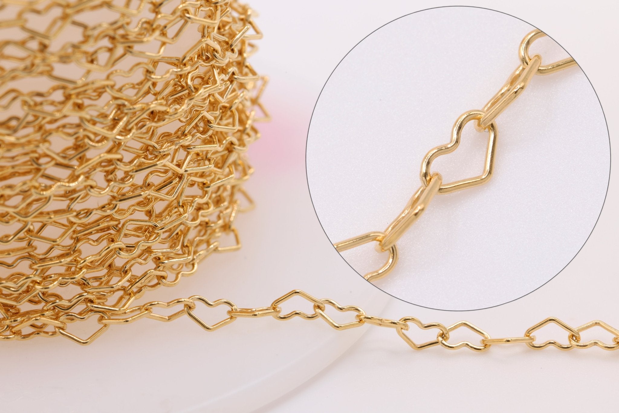 2mm x 3mm Heart Chain, 14K Gold - Filled, Heart Cable Chain Wholesale Jewelry Making - HarperCrown