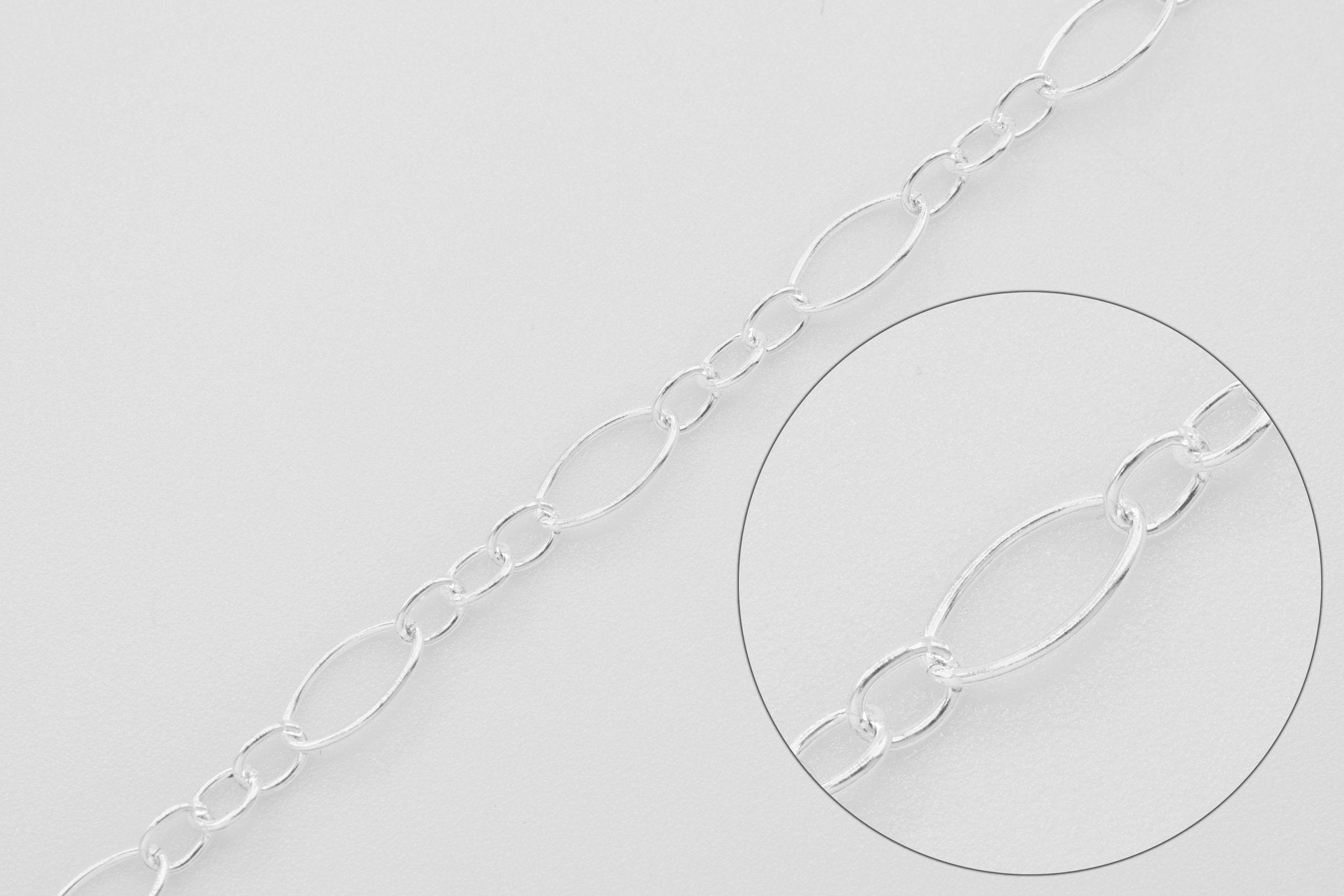 2mm x 4mm Long & Short Oval Chain, 925 Sterling Silver, Wholesale - HarperCrown