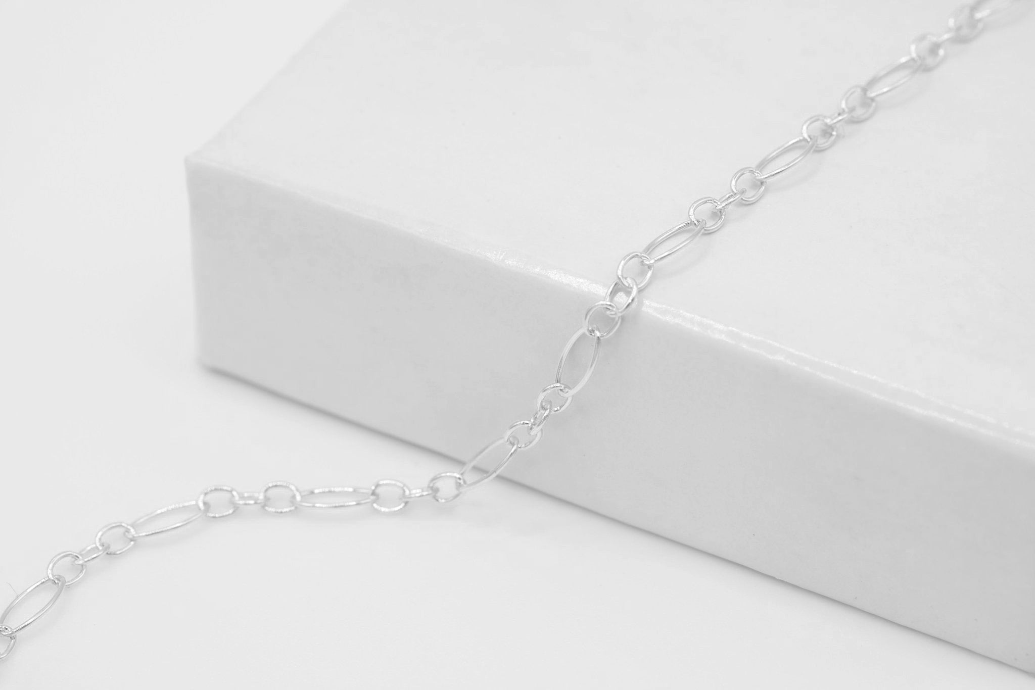2mm x 4mm Long & Short Oval Chain, 925 Sterling Silver, Wholesale - HarperCrown