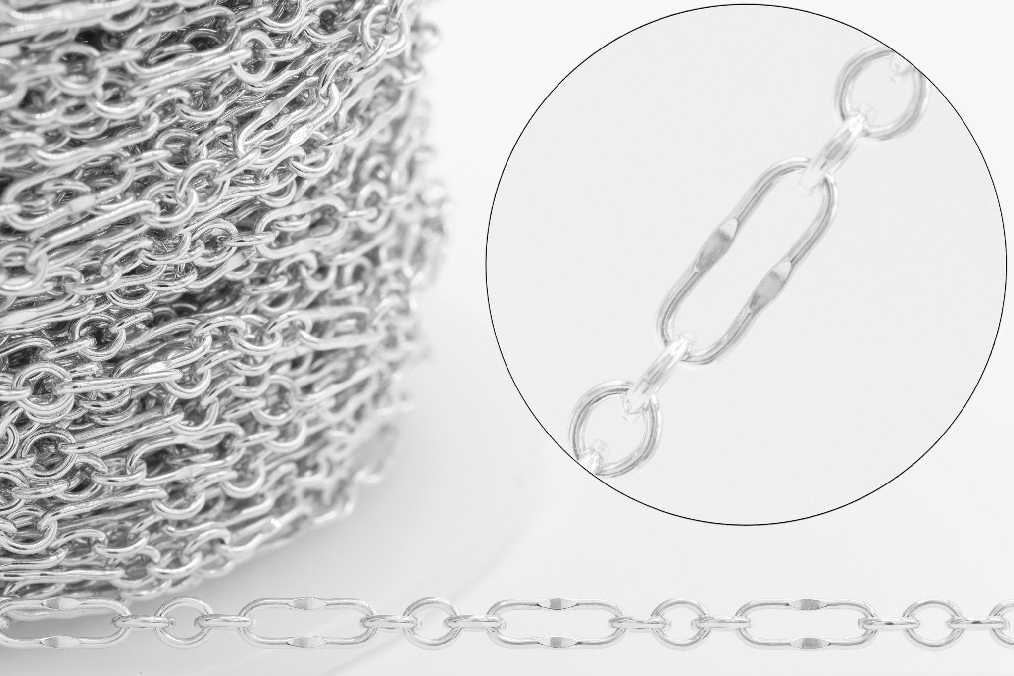 2mm x 5.5mm Dapped Chain, 925 Sterling Silver, Wholesale, Pay Per Foot, Jewelry Making Chain - HarperCrown