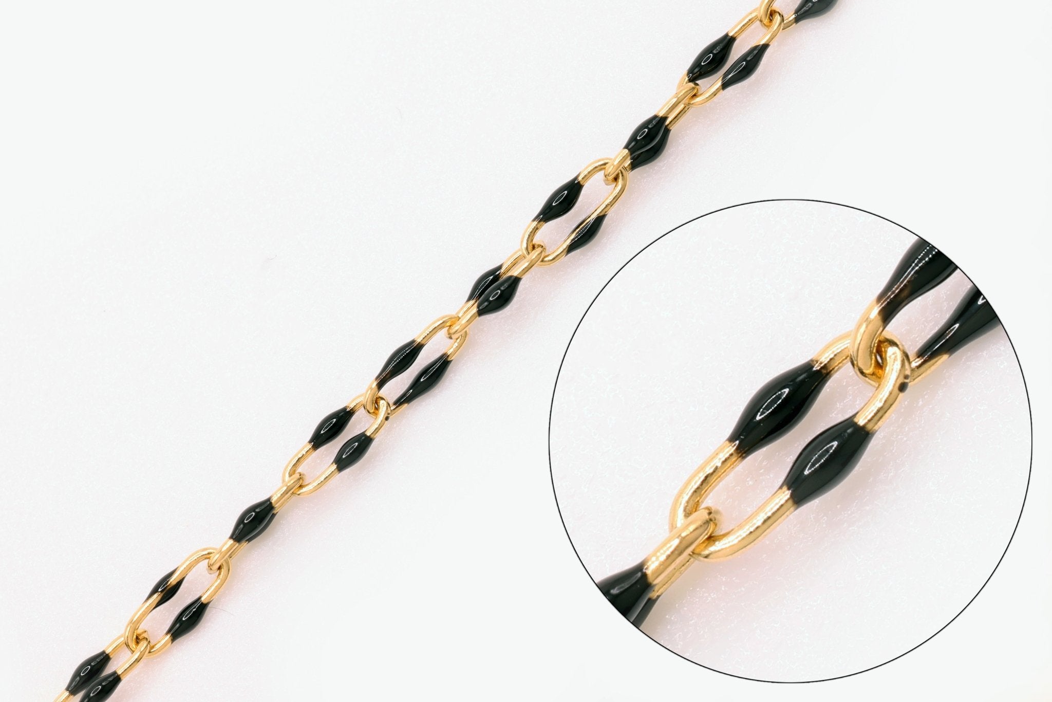 Double Paperclip And Rope Chain 2mm x 5.5mm Paperclip Black Double Enamel Chain, 14/20 Gold-Filled, En
